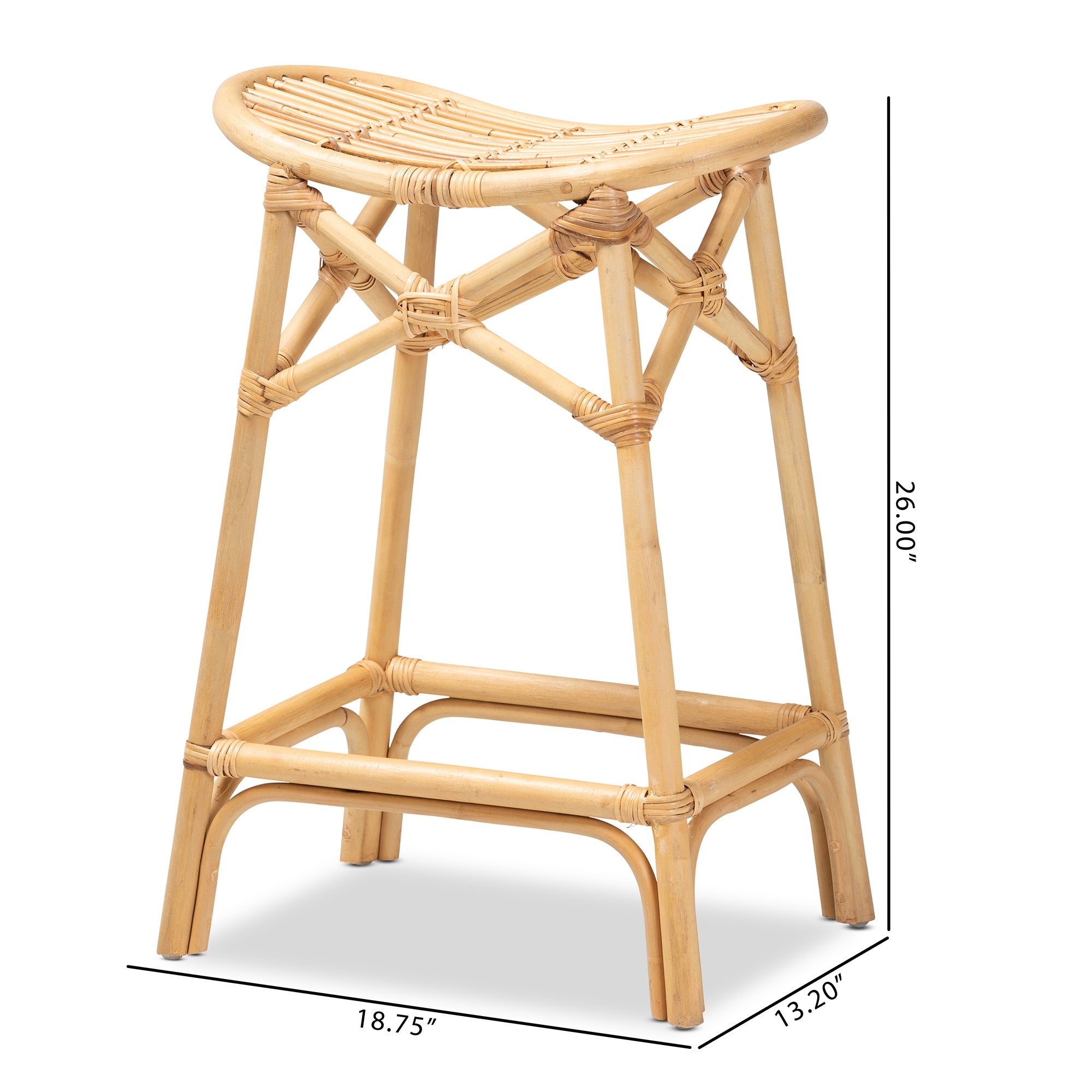 bali & pari Elgon Modern Bohemian Natural Brown Rattan Counter Stool