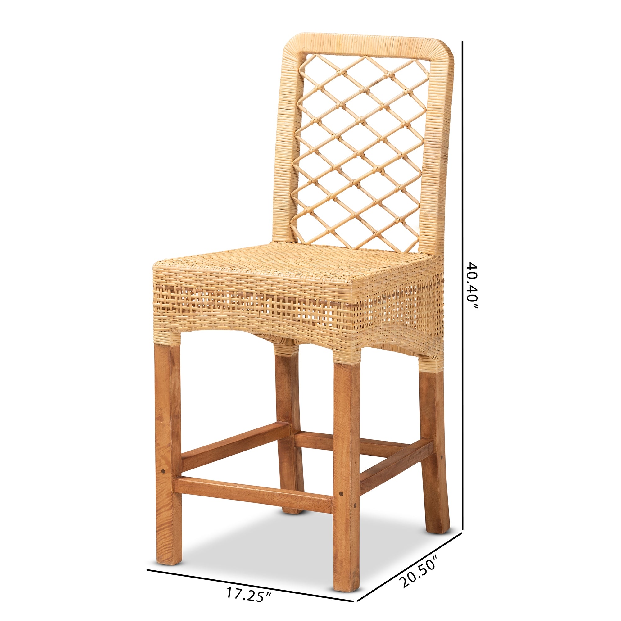 bali & pari Moscow Modern Bohemian Natural Brown Rattan and Walnut Brown Mahogany Wood Counter Stool