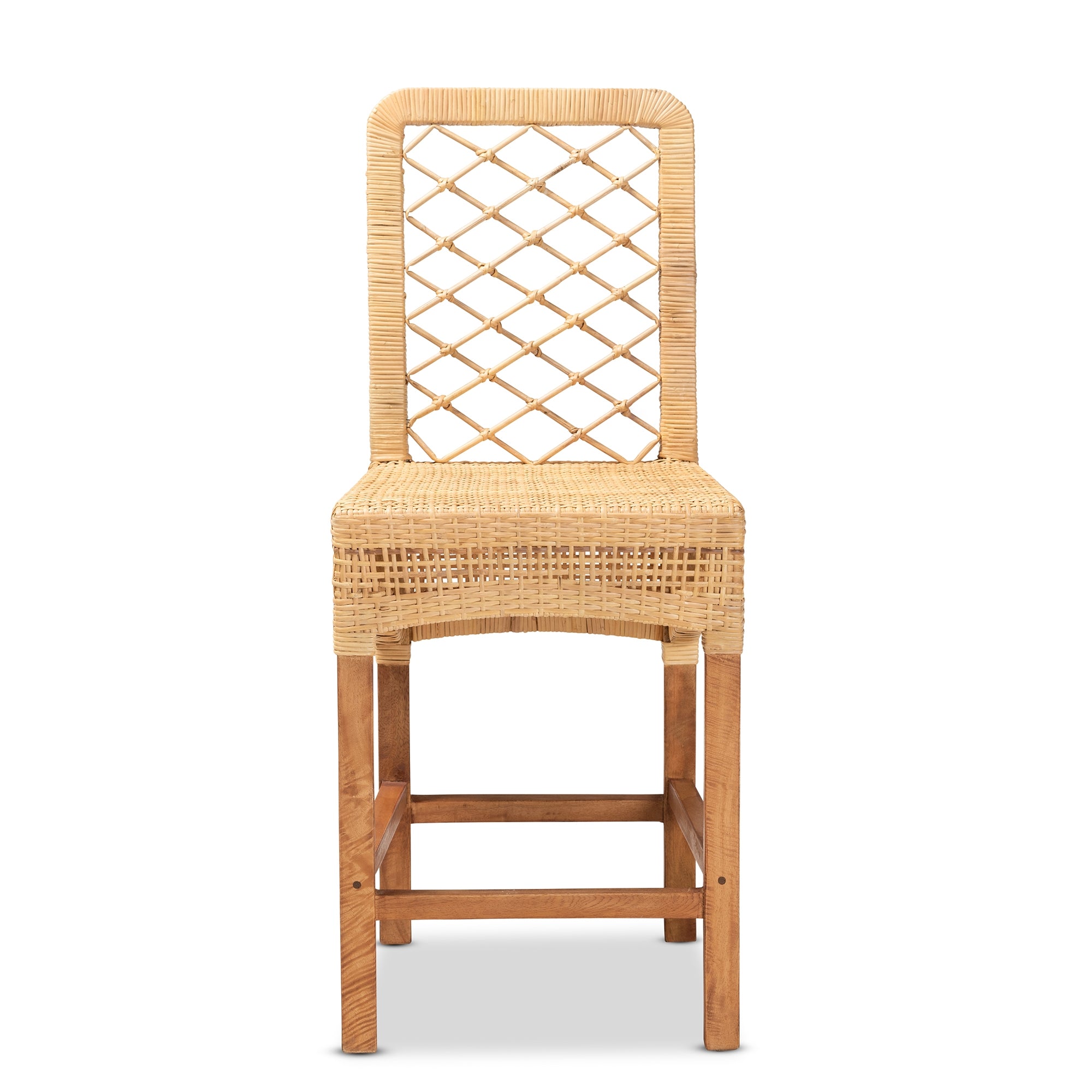 bali & pari Moscow Modern Bohemian Natural Brown Rattan and Walnut Brown Mahogany Wood Counter Stool