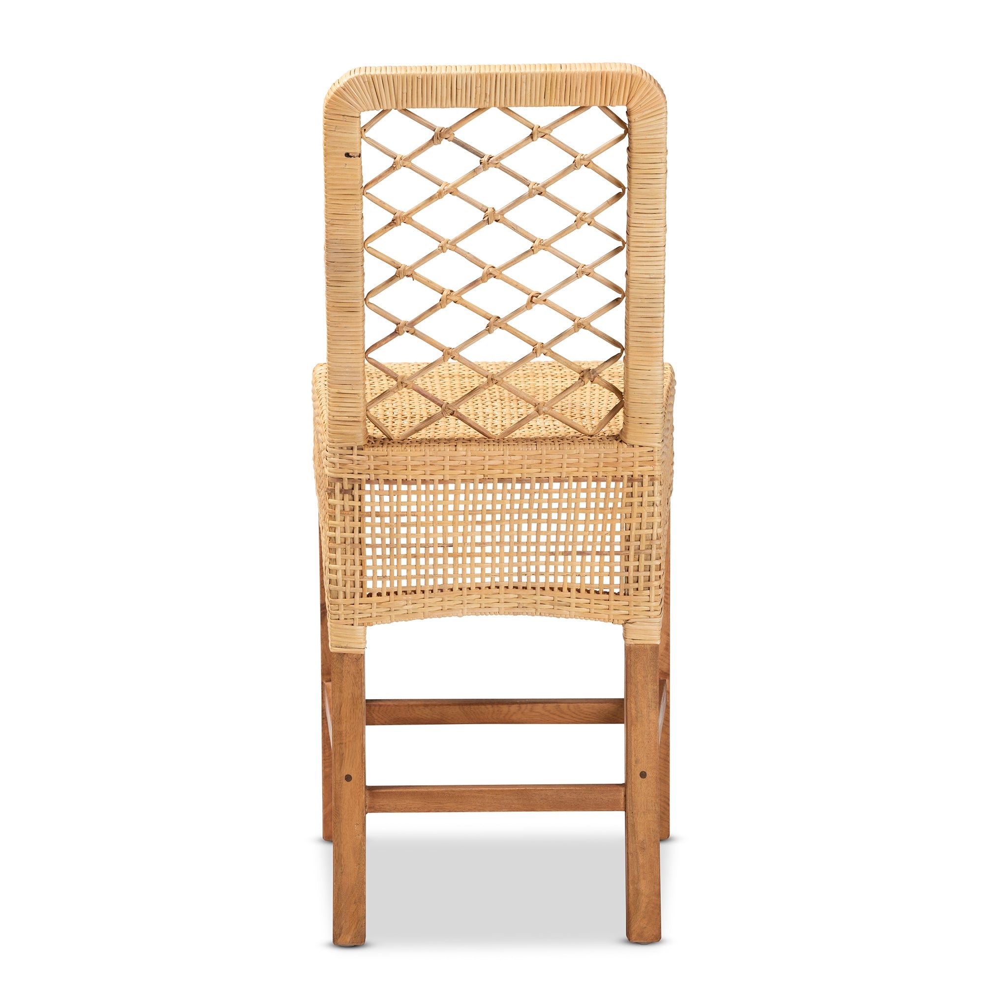 bali & pari Moscow Modern Bohemian Natural Brown Rattan and Walnut Brown Mahogany Wood Counter Stool