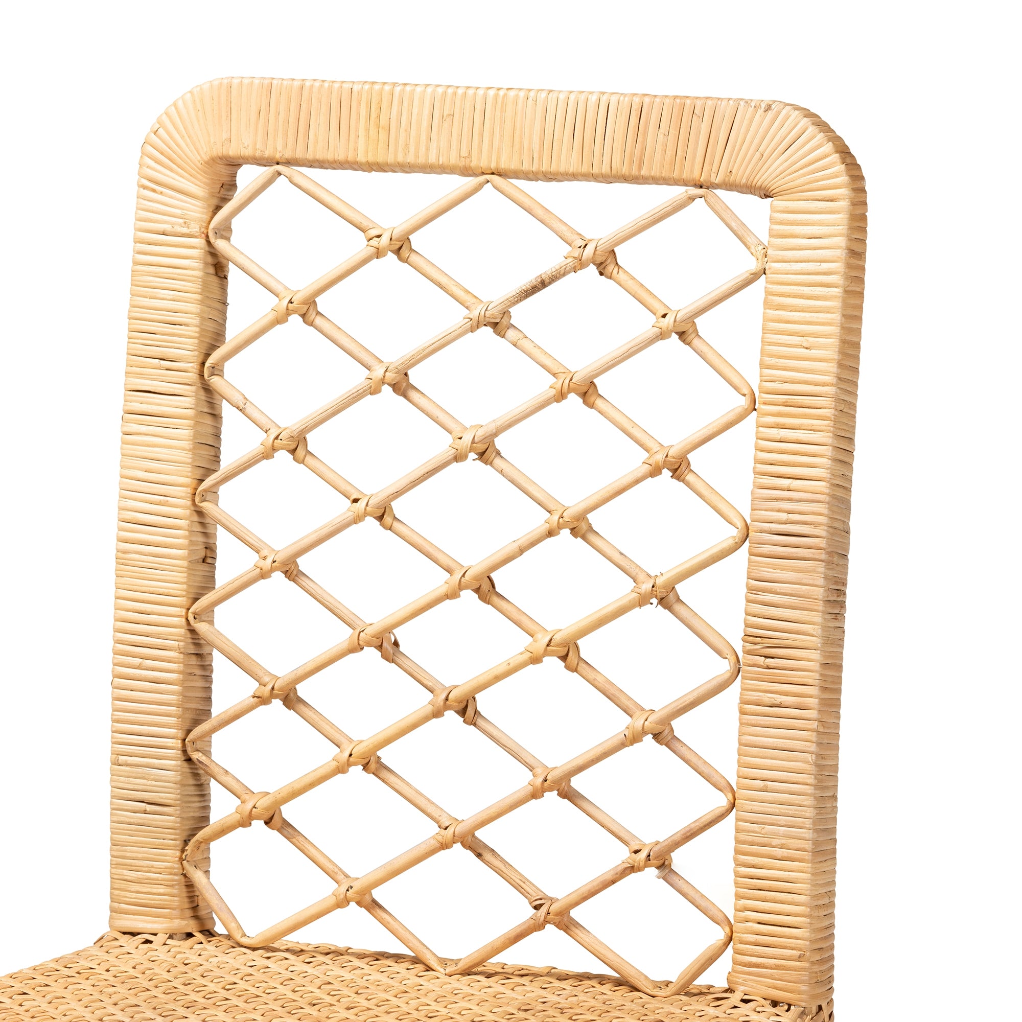 bali & pari Moscow Modern Bohemian Natural Brown Rattan and Walnut Brown Mahogany Wood Counter Stool