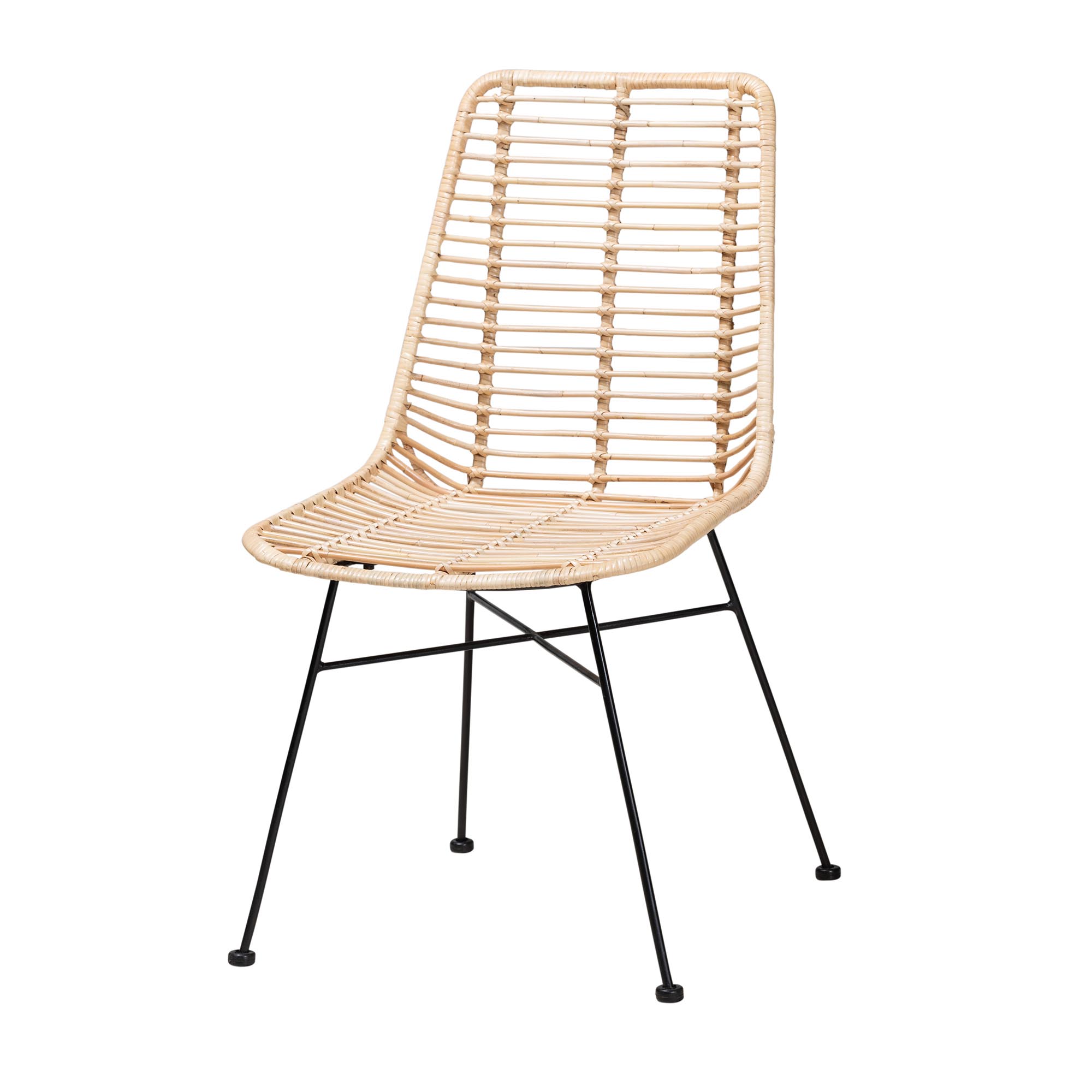 Baxton Studio Manhattan Modern Bohemian Rattan and Natural Oak Finished Wood 5-Piece Dining Set
