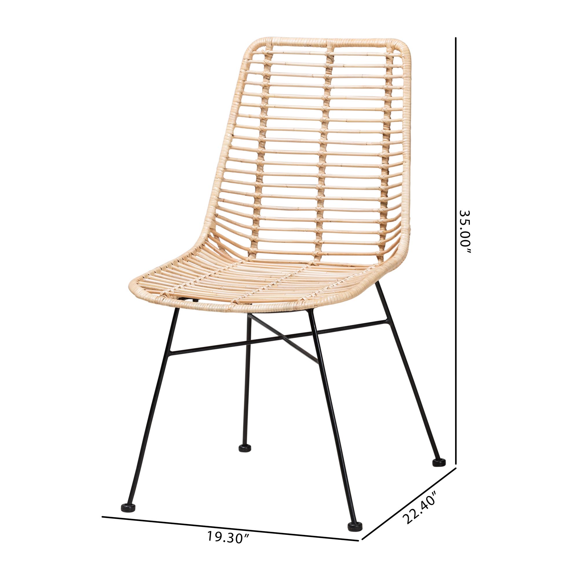bali & pari Manhattan Modern Bohemian Natural Brown Rattan and Black Metal 2-Piece Dining Chair Set