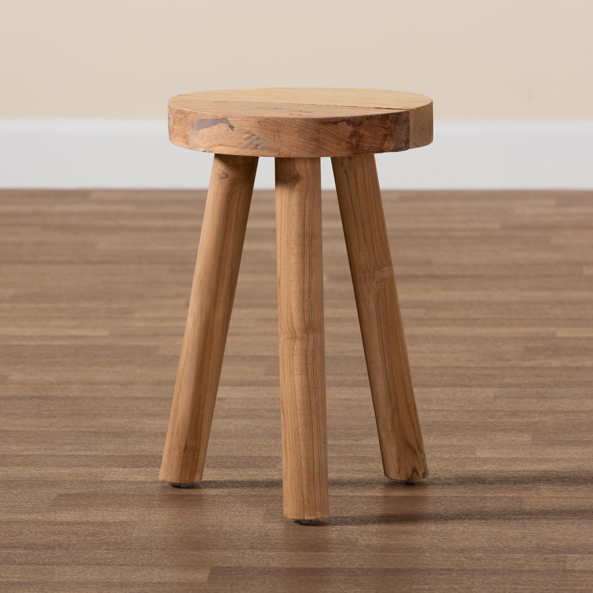 bali & pari Terah Mid-Century Modern Natural Brown Teak Wood Ottoman Footstool