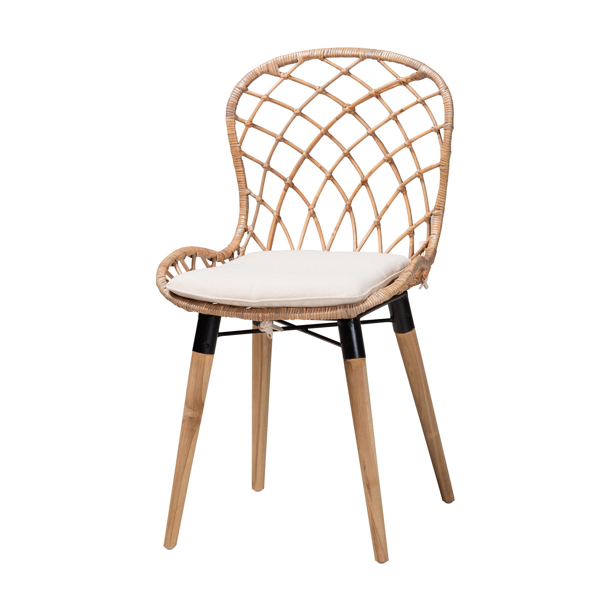 Baxton Studio Sabelle Modern Bohemian Greywashed Rattan and Natural Brown Finished Wood 5-Piece Dining Set