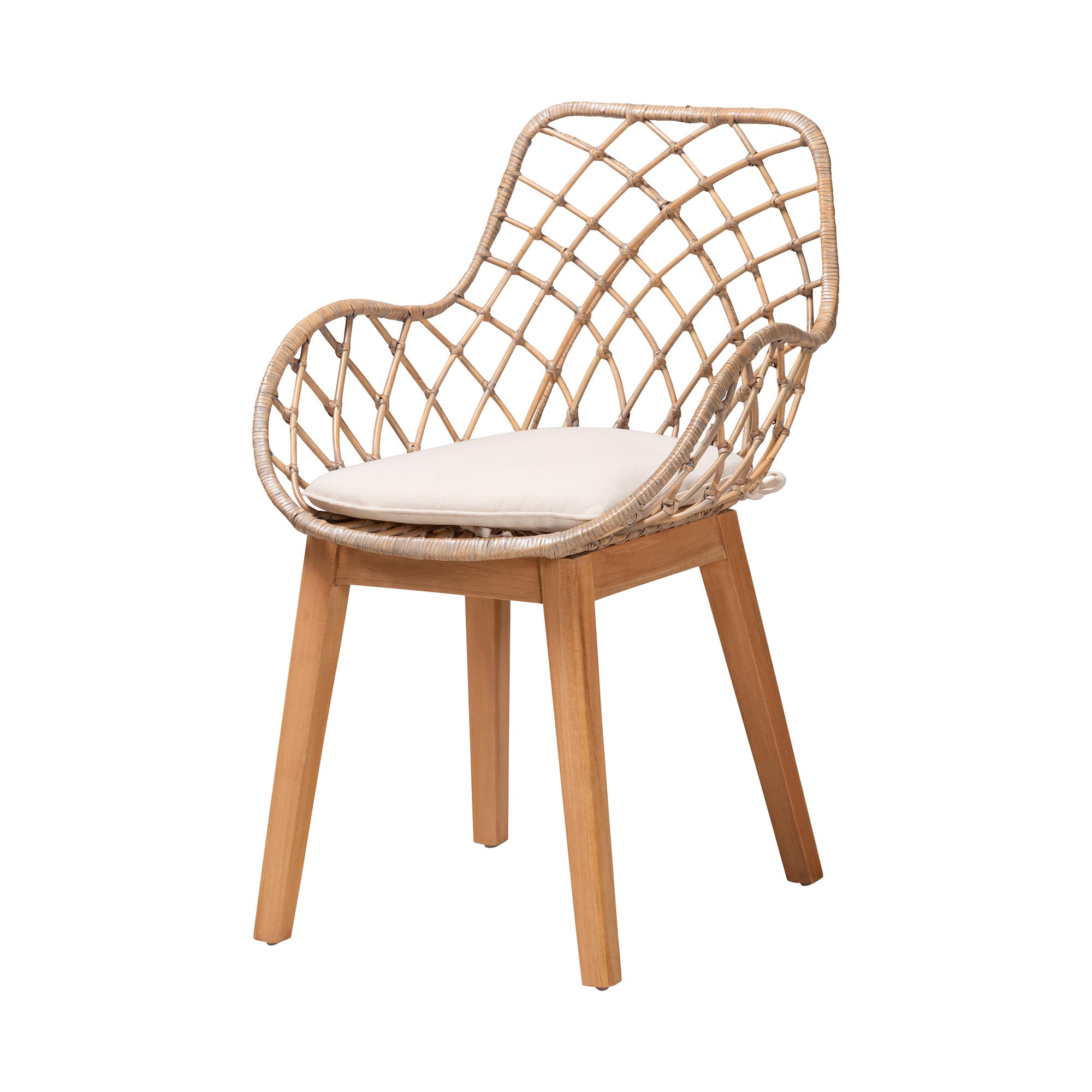 Baxton Studio Ballerina Modern Bohemian Greywashed Rattan and Natural Brown Finished Mahogany Wood 5-Piece Dining Set