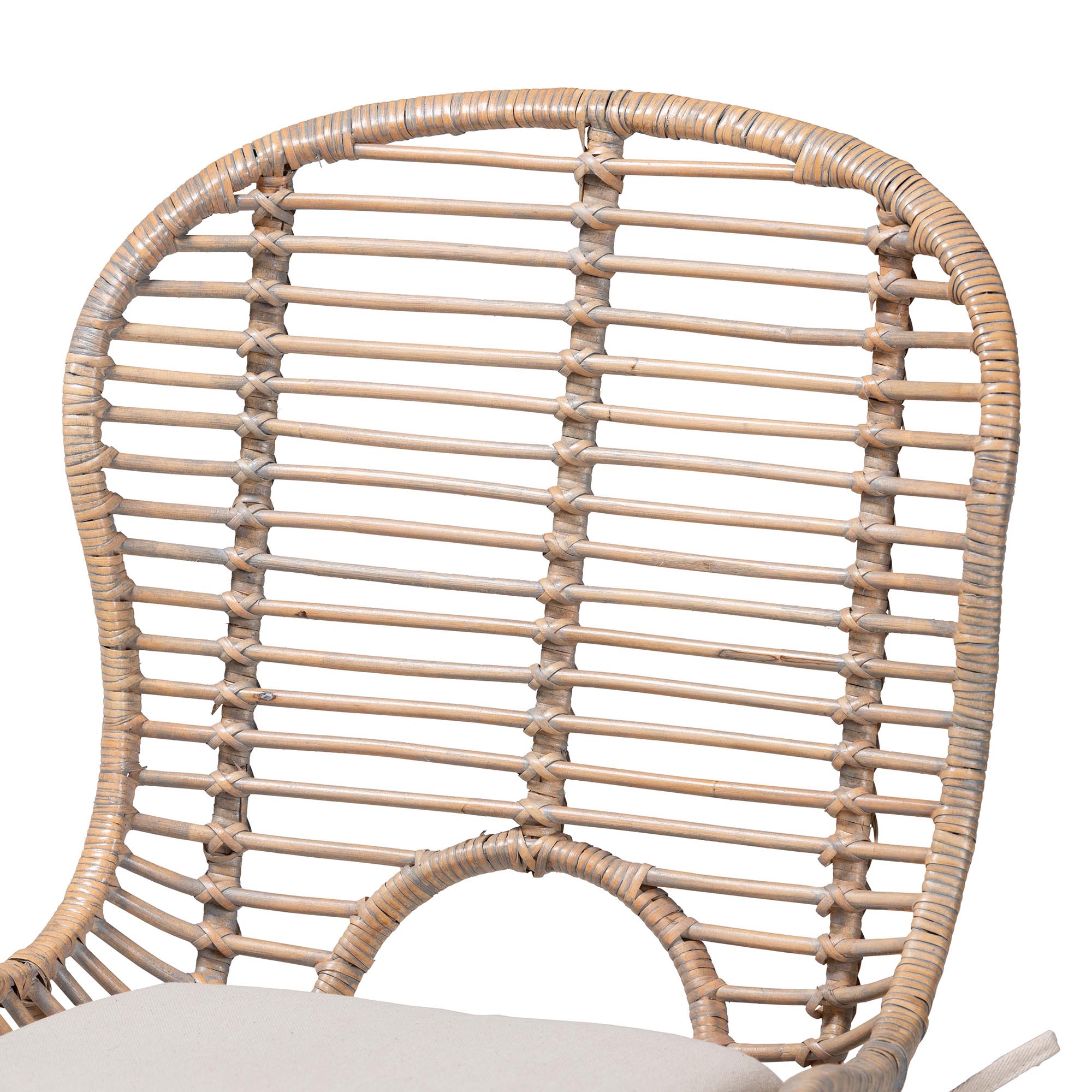 Baxton Studio Brenna Modern Bohemian Greywashed Rattan and Natural Brown Finished Wood 5-Piece Dining Set