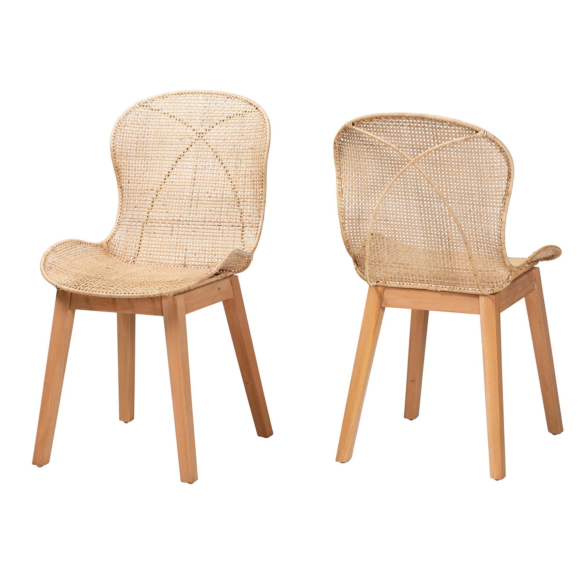 bali & pari Sabelle Japandi Natural Brown Mahogany and Rattan 2-Piece Dining Chair Set