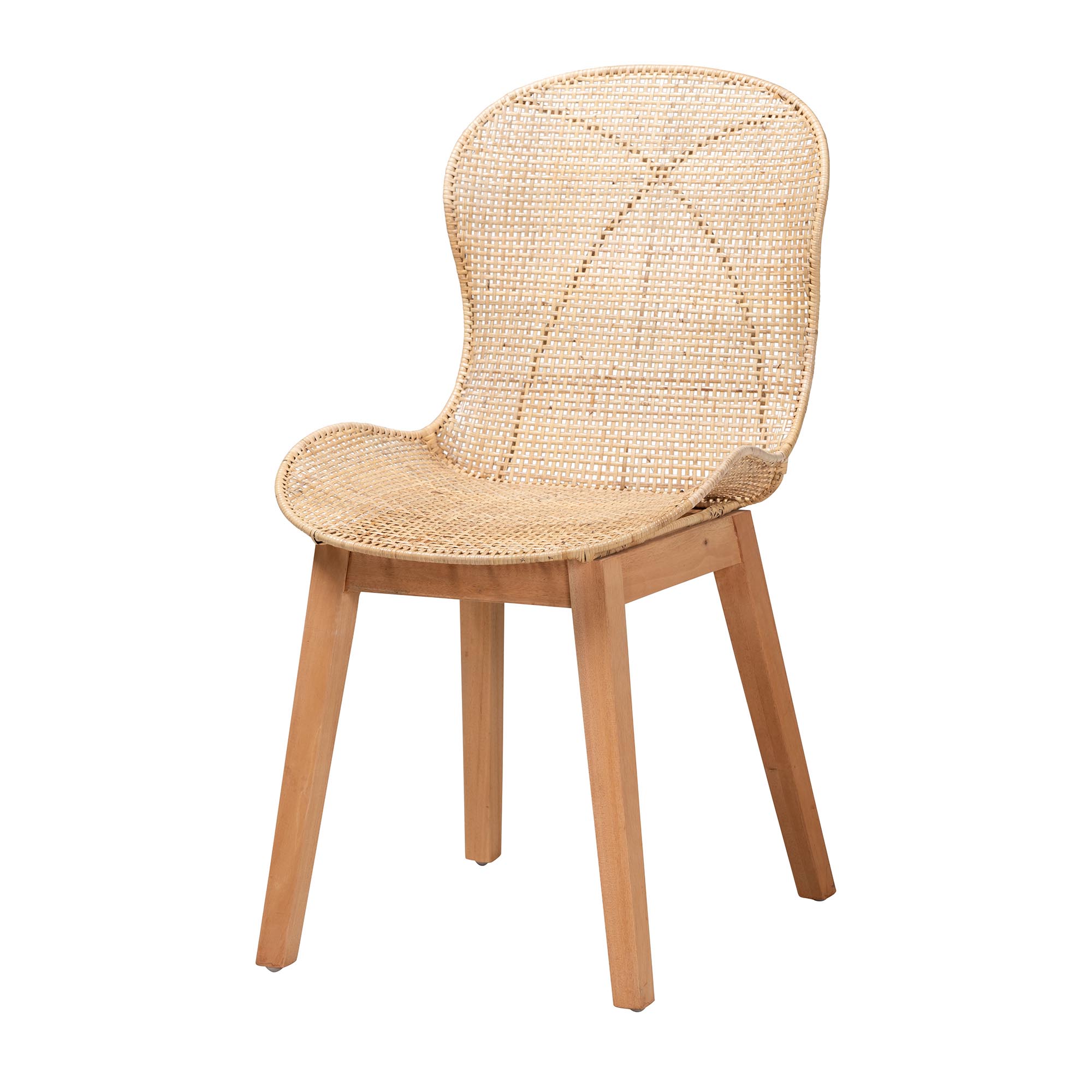 Baxton Studio Sabelle Japandi Natural Brown Mahogany Wood and Rattan 5-Piece Dining Set