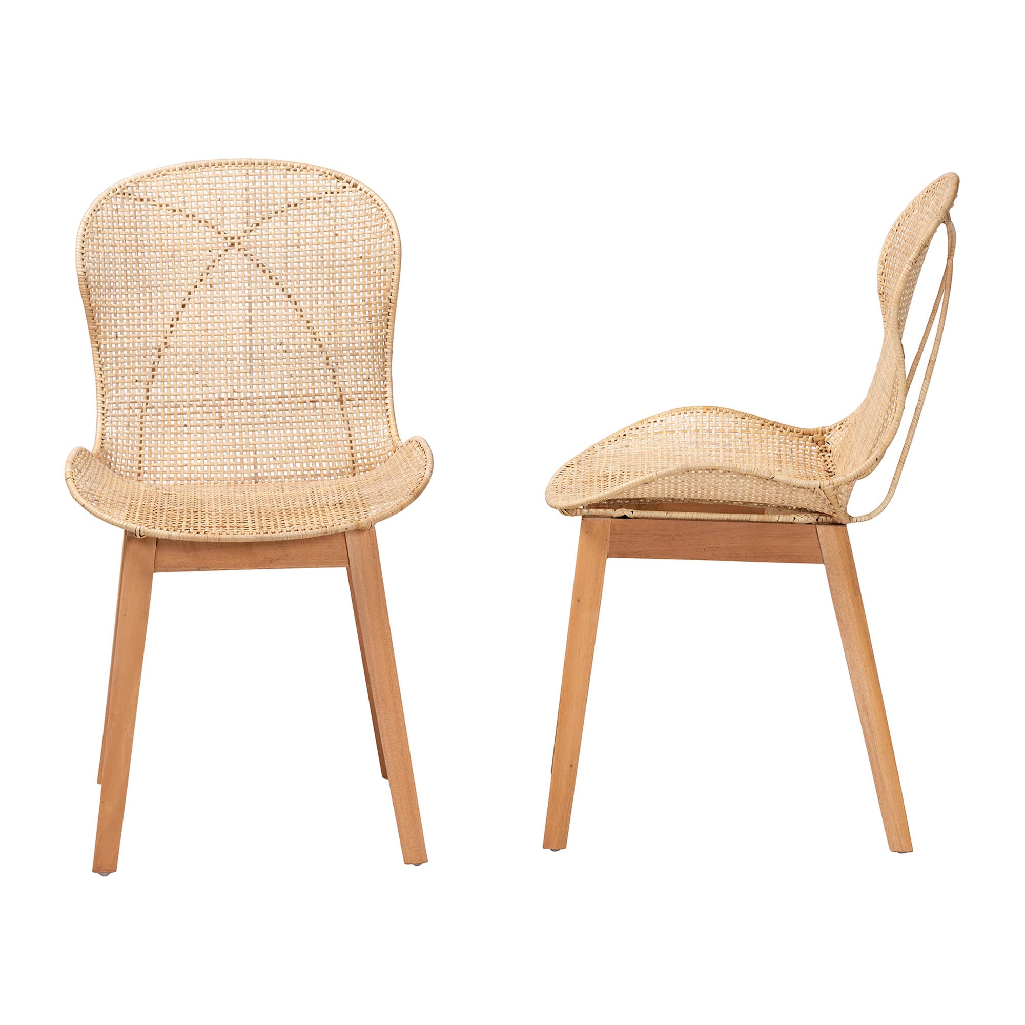 bali & pari Sabelle Japandi Natural Brown Mahogany and Rattan 2-Piece Dining Chair Set