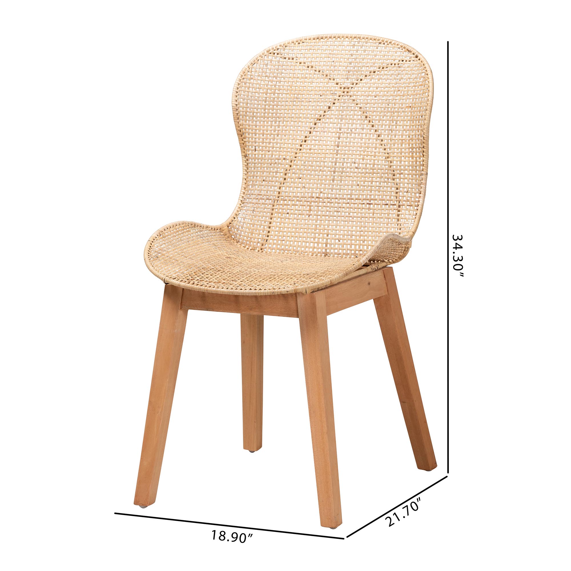bali & pari Sabelle Japandi Natural Brown Mahogany and Rattan 2-Piece Dining Chair Set