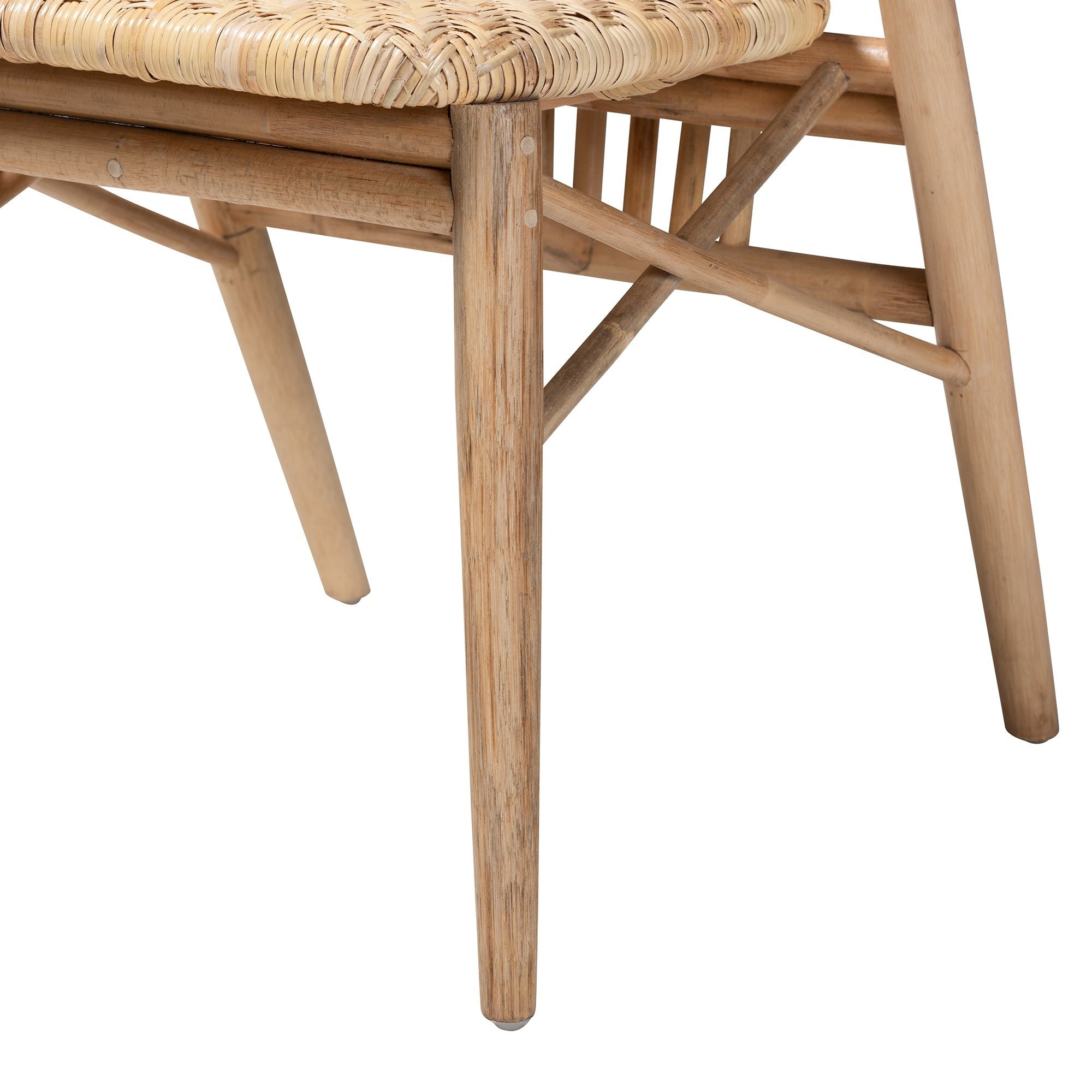 bali & pari Kobe Mid-Century Modern Natural Brown Finished Wood and Rattan Dining Chair