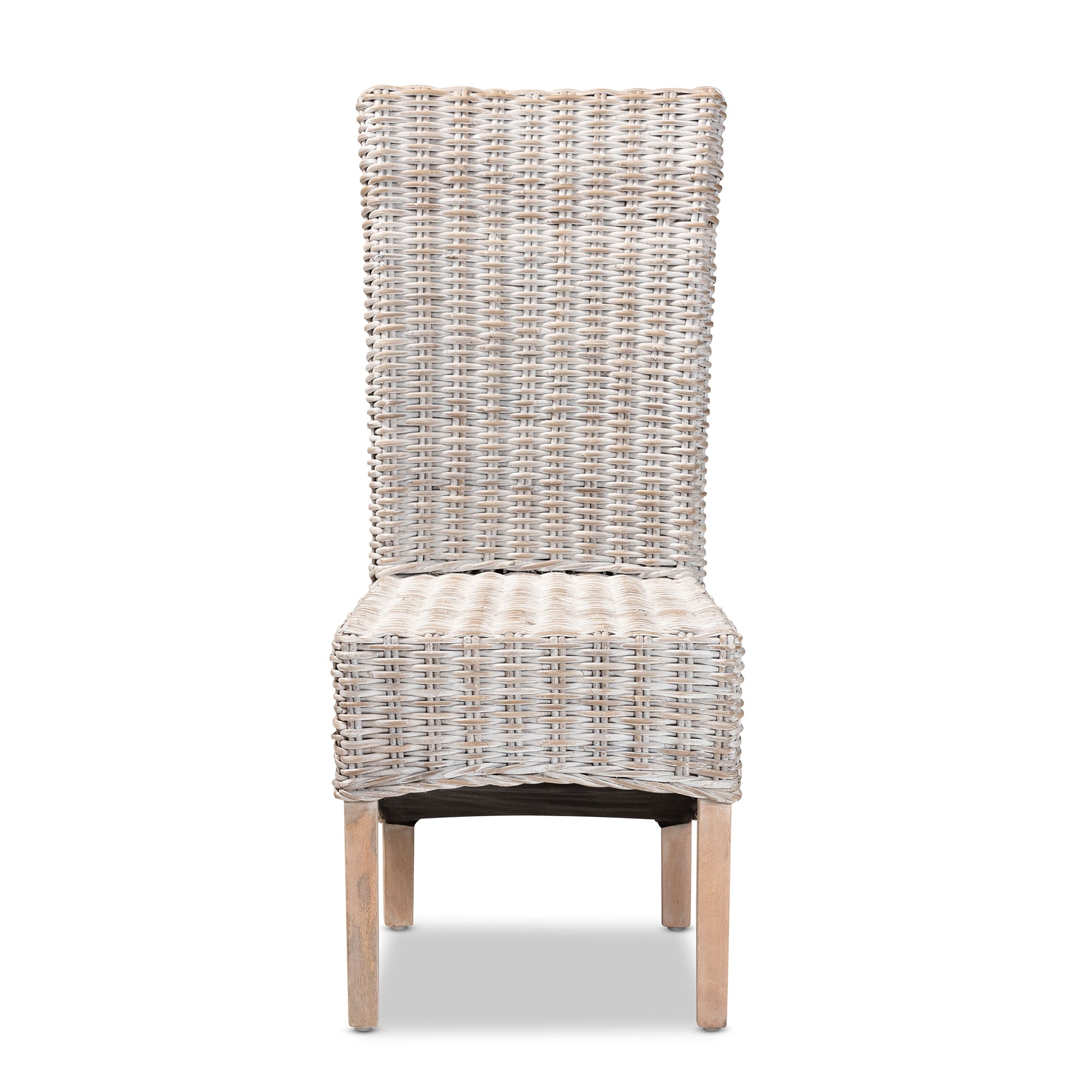 bali & pari Trianna Rustic Transitional Whitewashed Rattan and Natural Brown Finished Wood Dining Chair