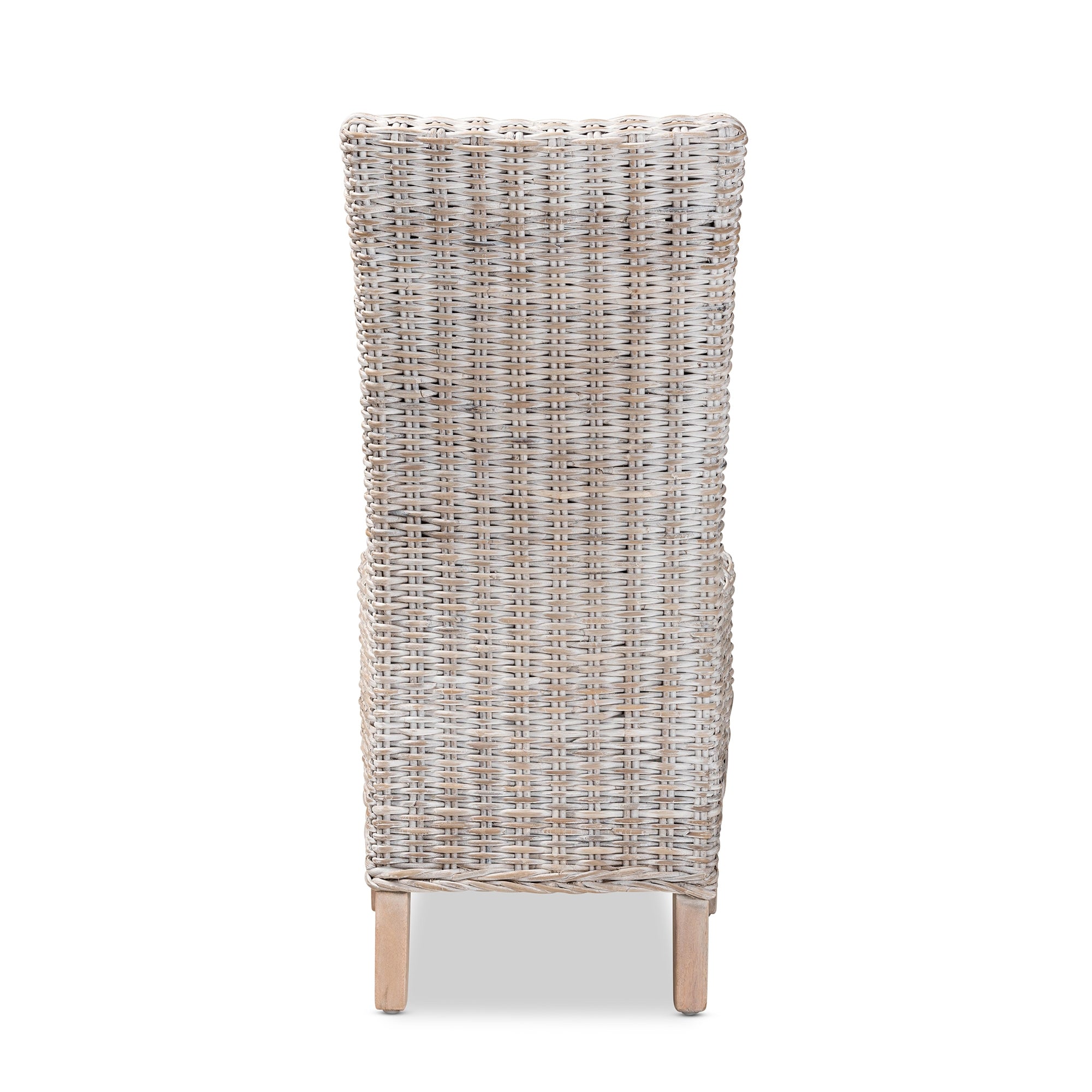 bali & pari Trianna Rustic Transitional Whitewashed Rattan and Natural Brown Finished Wood Dining Chair