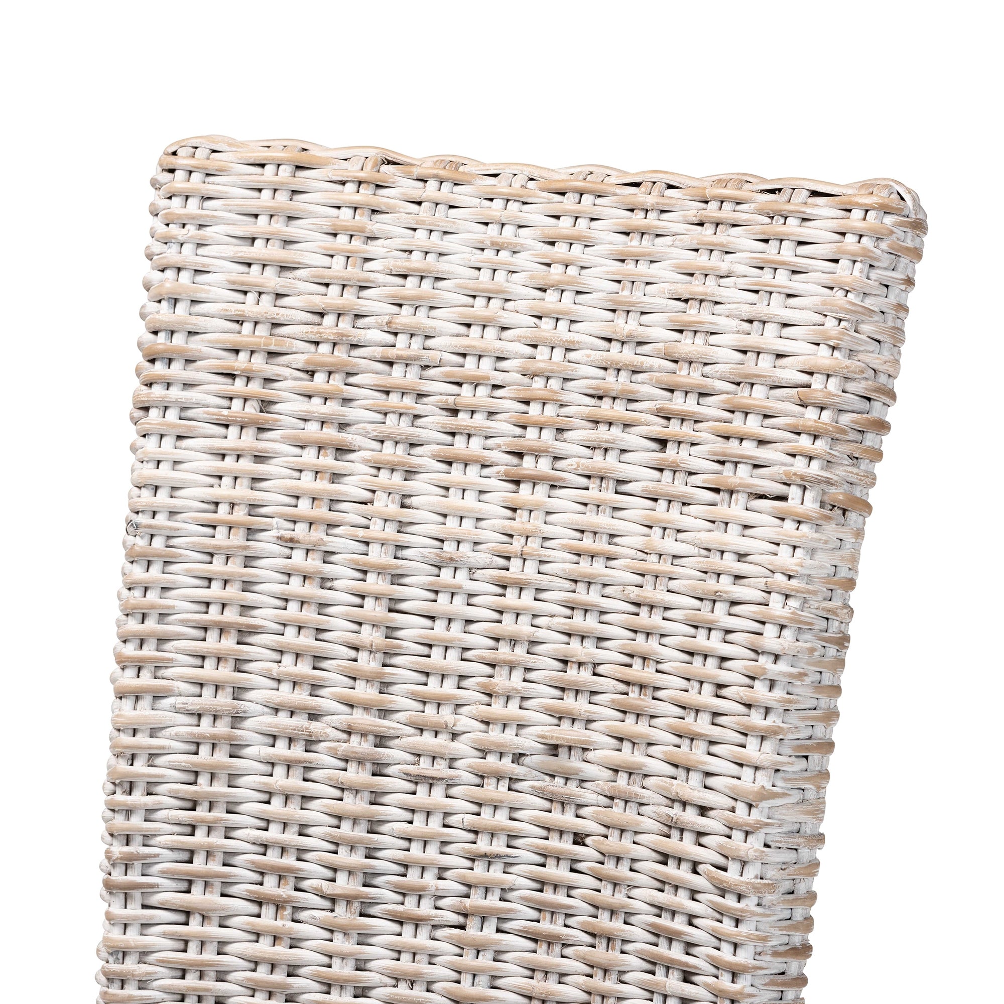 bali & pari Trianna Rustic Transitional Whitewashed Rattan and Natural Brown Finished Wood Dining Chair