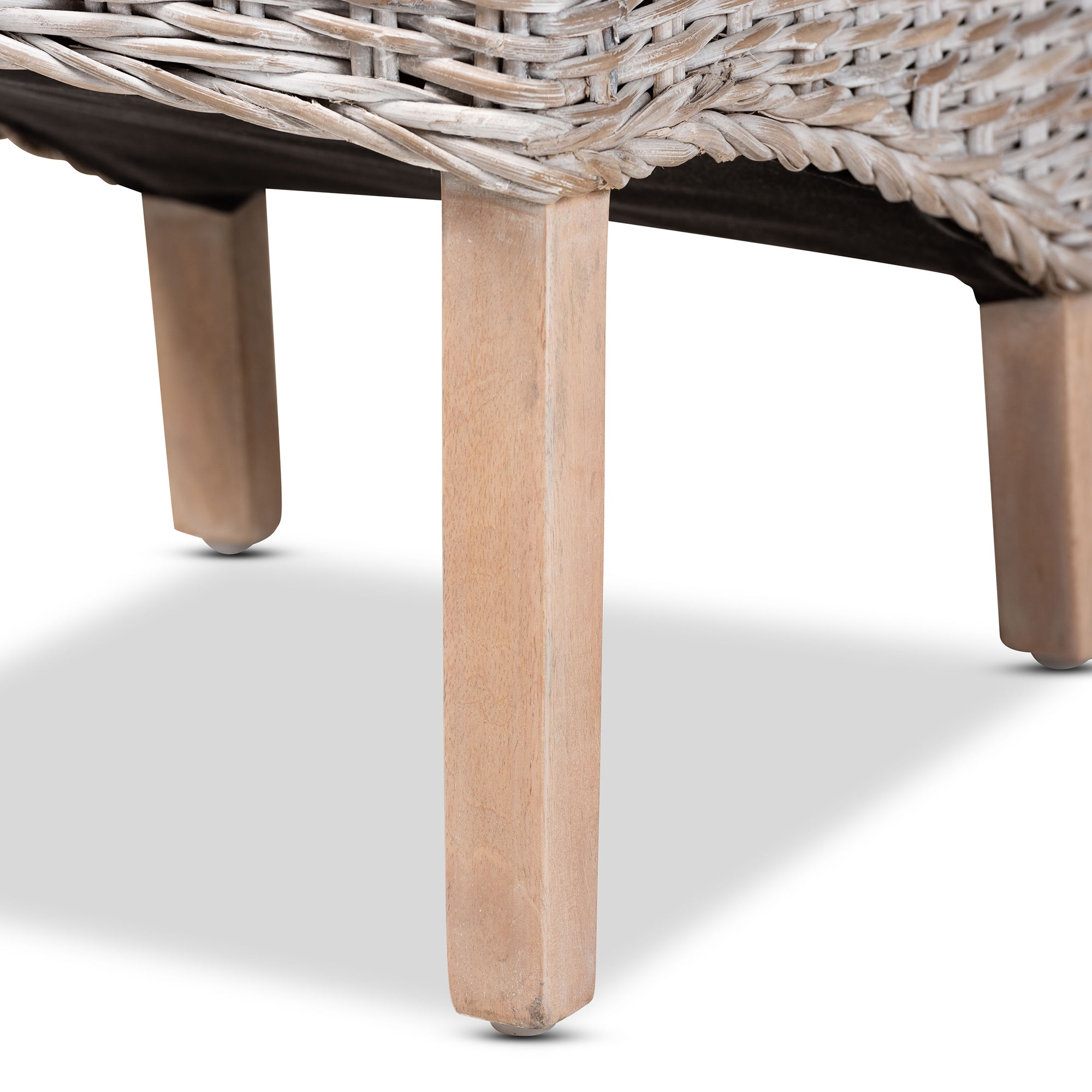 bali & pari Trianna Rustic Transitional Whitewashed Rattan and Natural Brown Finished Wood Dining Chair