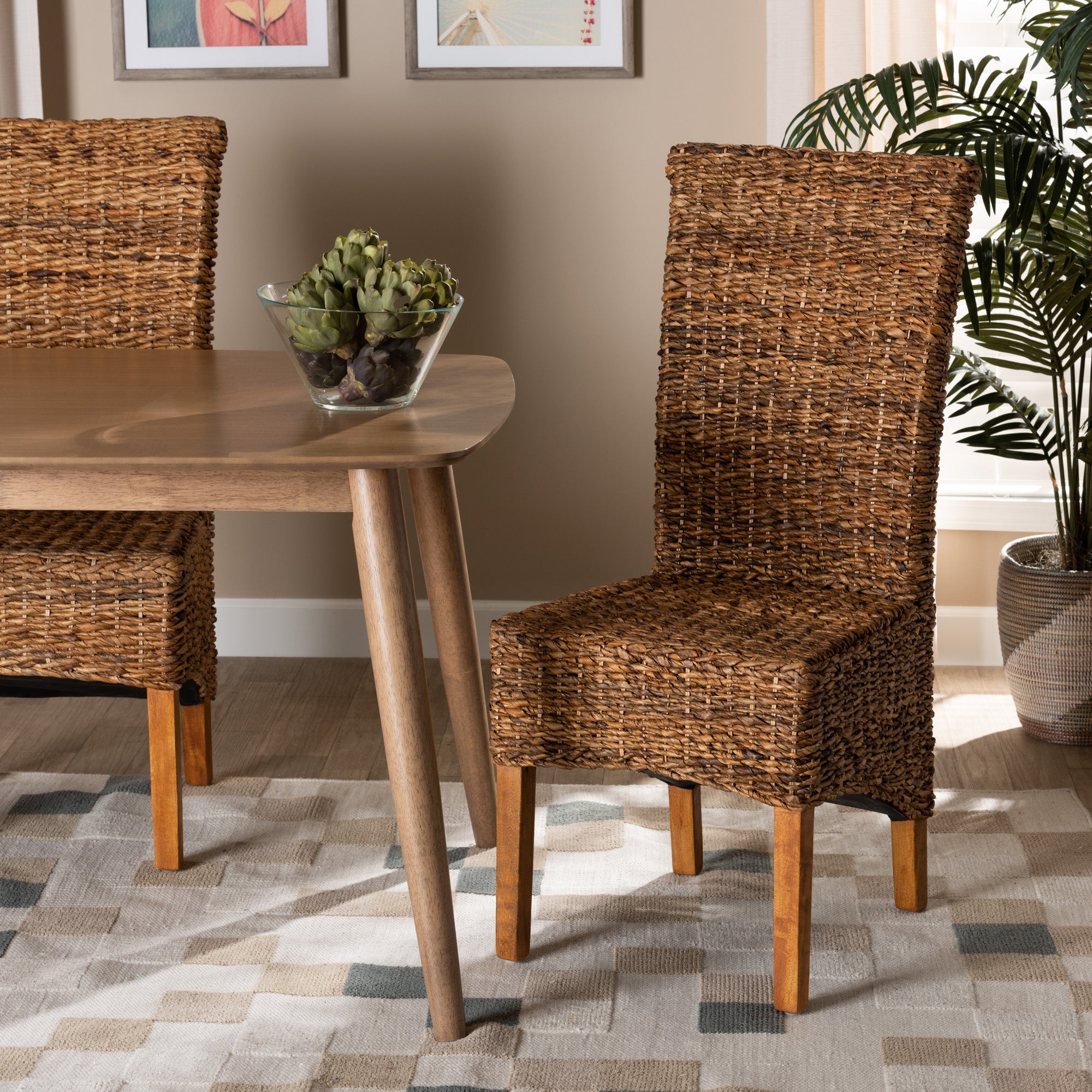 bali & pari Trianna Rustic Transitional Natural Seagrass and Brown Finished Wood Dining Chair