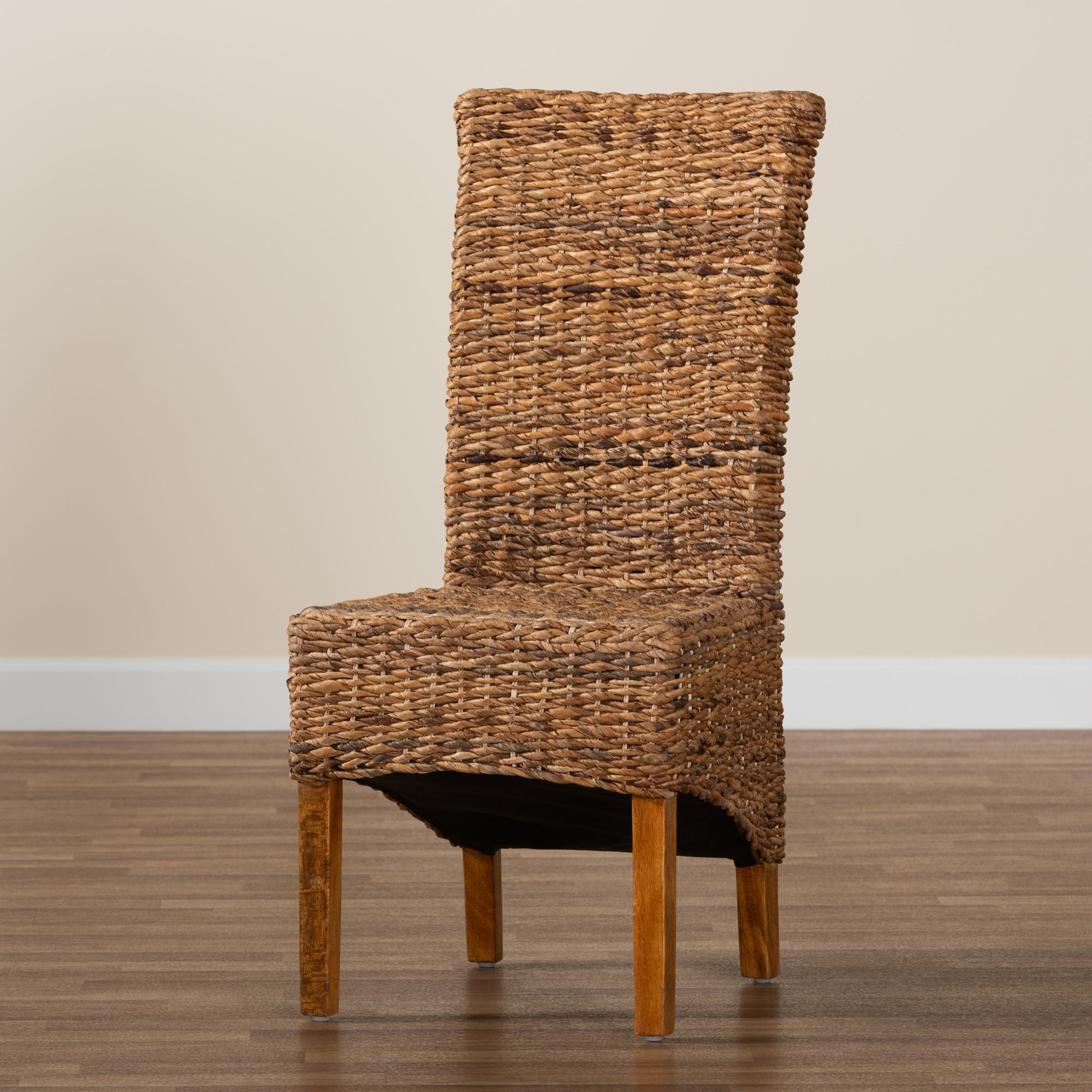 bali & pari Trianna Rustic Transitional Natural Seagrass and Brown Finished Wood Dining Chair