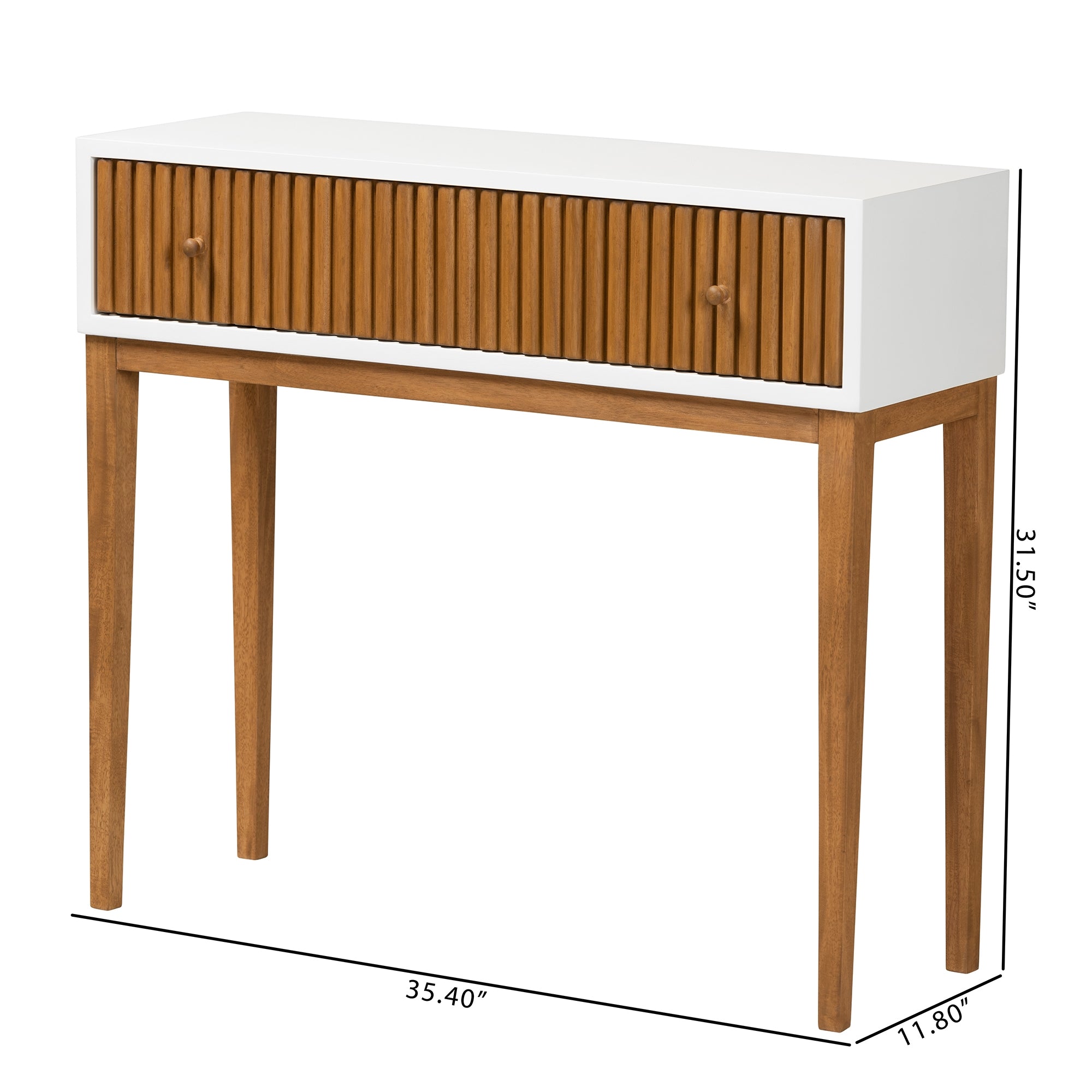 bali & pari Odile Mid-Century Modern Two-Tone Natural Brown and White Bayur Wood 1-Drawer Console Table