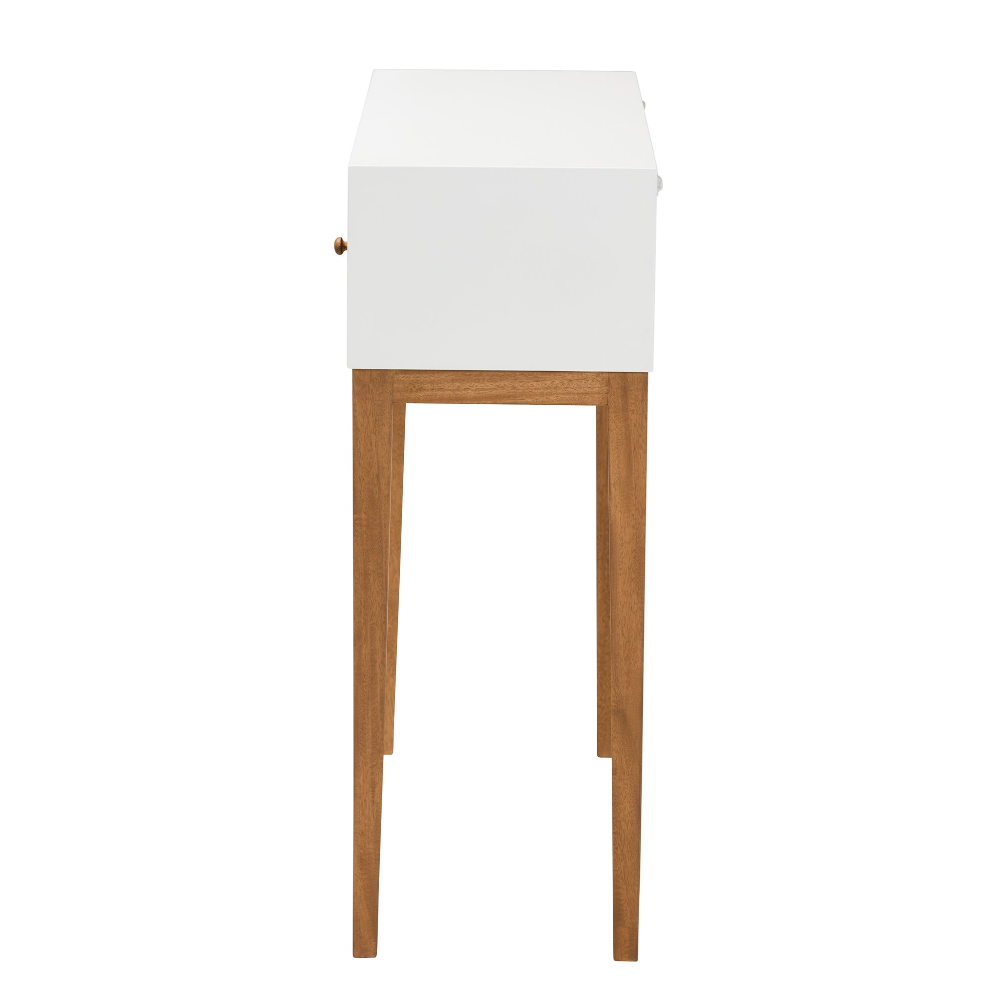 bali & pari Odile Mid-Century Modern Two-Tone Natural Brown and White Bayur Wood 1-Drawer Console Table