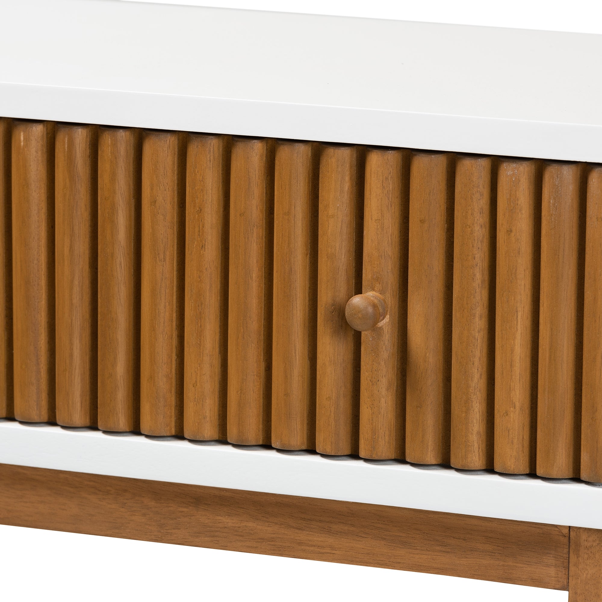 bali & pari Odile Mid-Century Modern Two-Tone Natural Brown and White Bayur Wood 1-Drawer Console Table