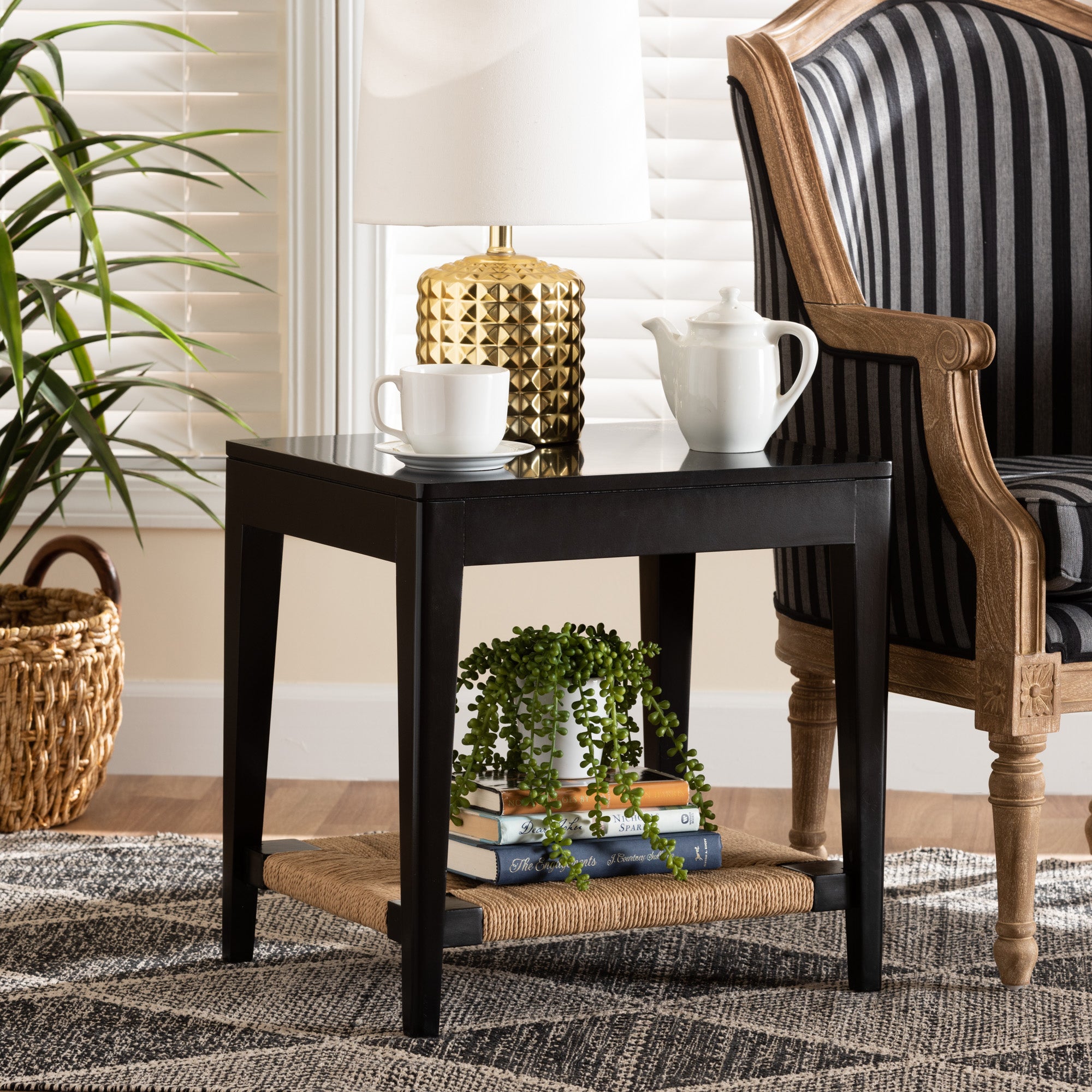 bali & pari Freya Modern Bohemian Black Finished Bayur Wood End Table