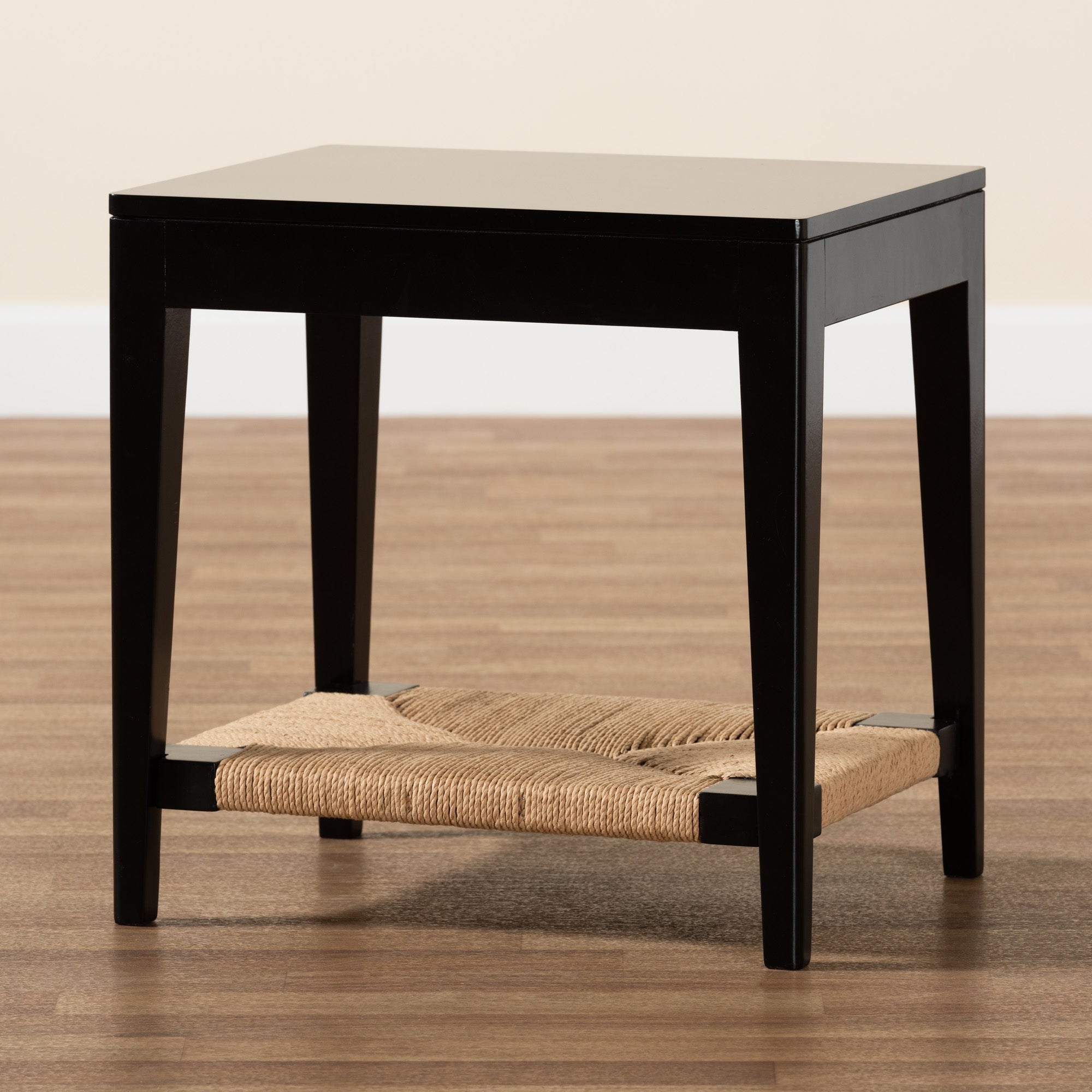bali & pari Freya Modern Bohemian Black Finished Bayur Wood End Table