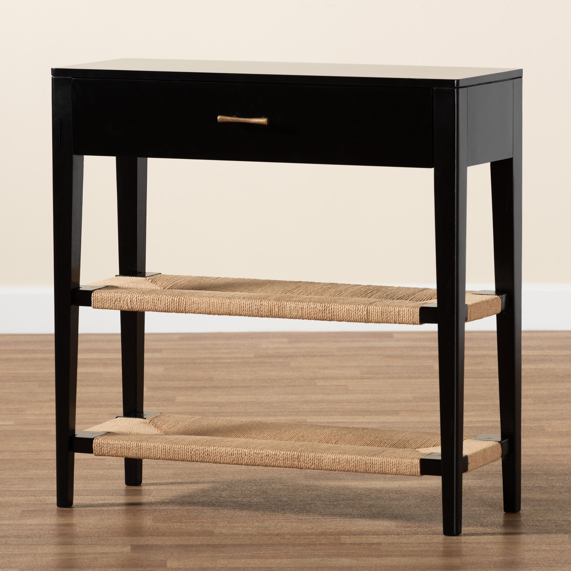 bali & pari Freya Modern Bohemian Black Finished Bayur Wood 1-Drawer Console Table