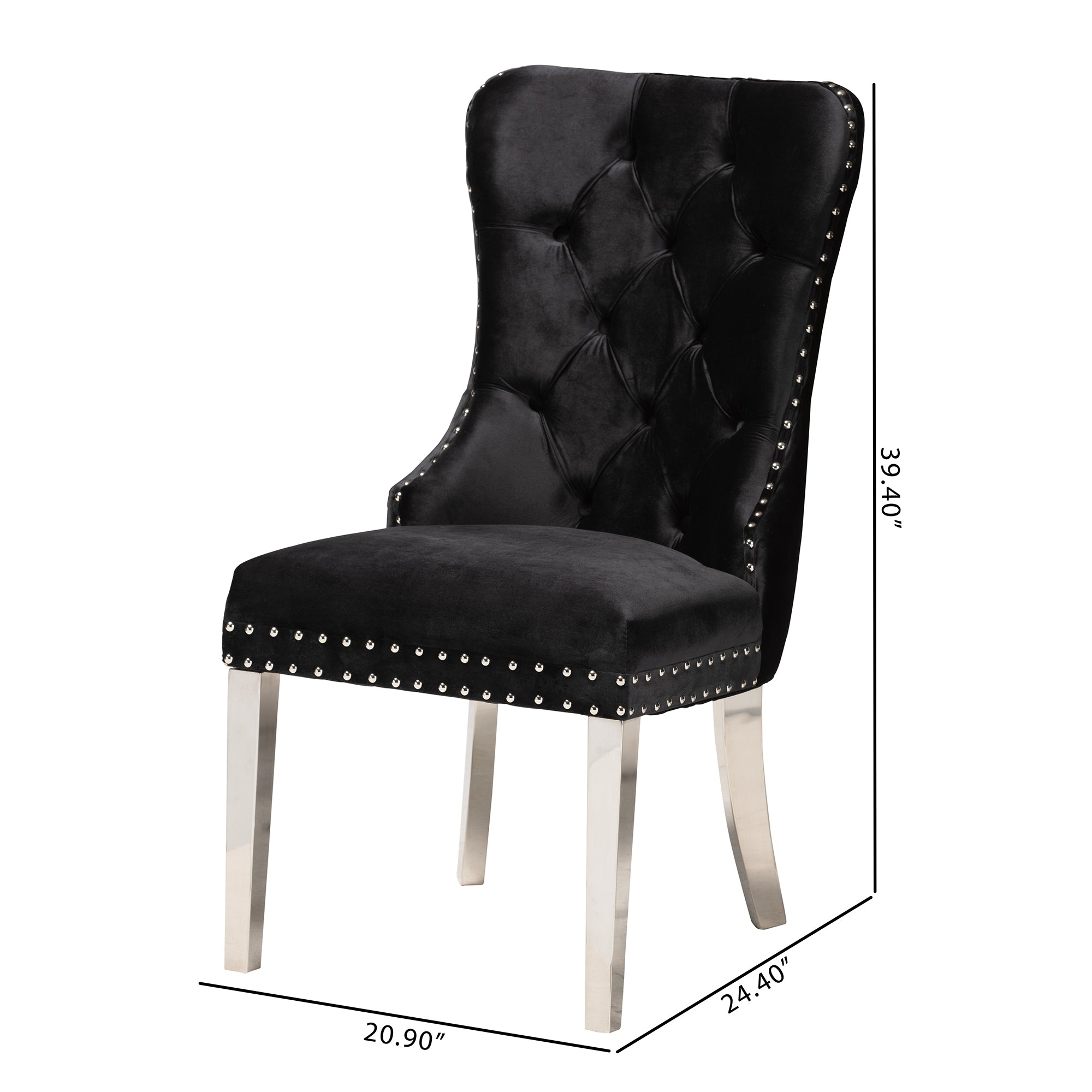 Baxton Studio Honora Contemporary Glam and Luxe Black Velvet Fabric and Silver Metal 2-Piece Dining Chair Set