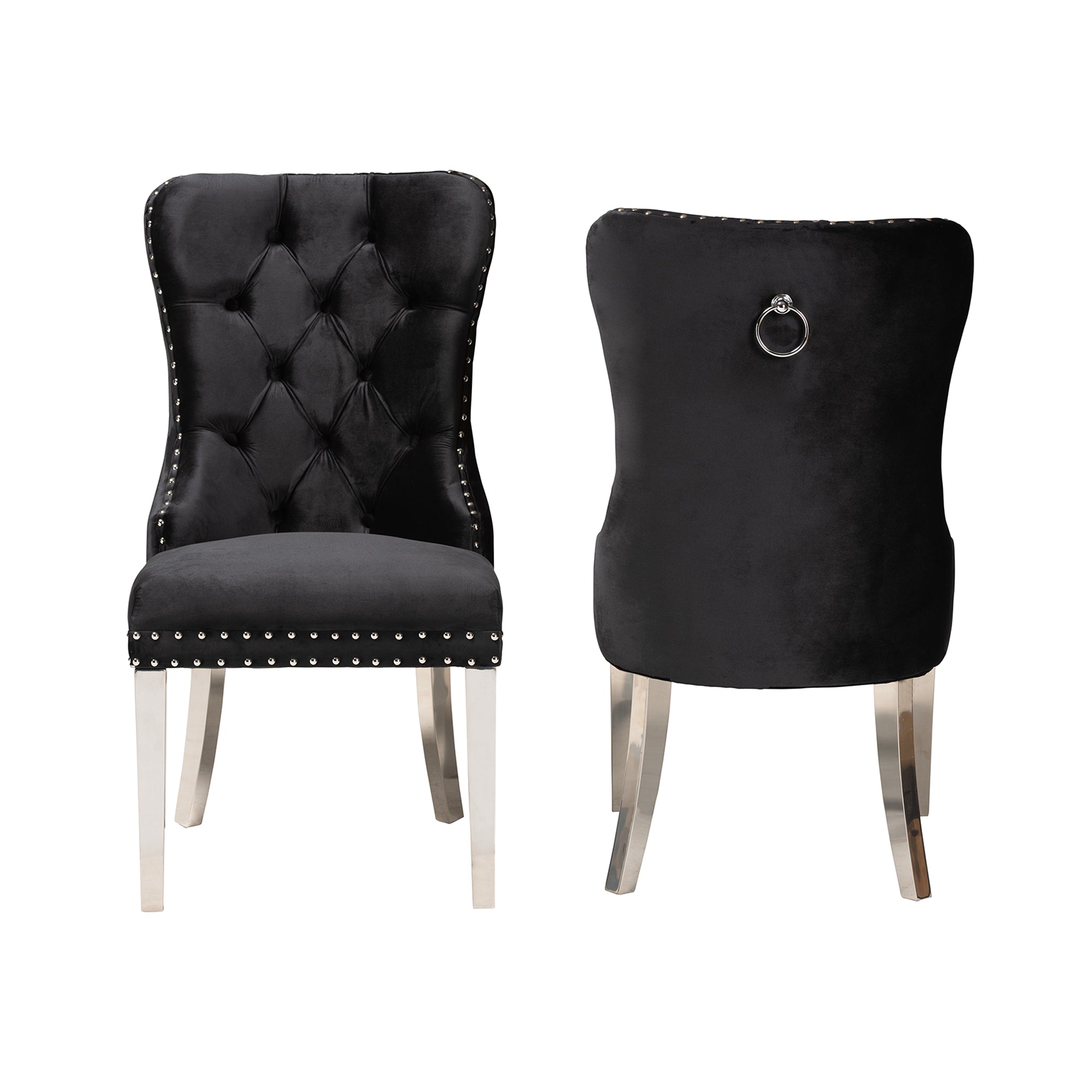 Baxton Studio Honora Contemporary Glam and Luxe Black Velvet Fabric and Silver Metal 2-Piece Dining Chair Set