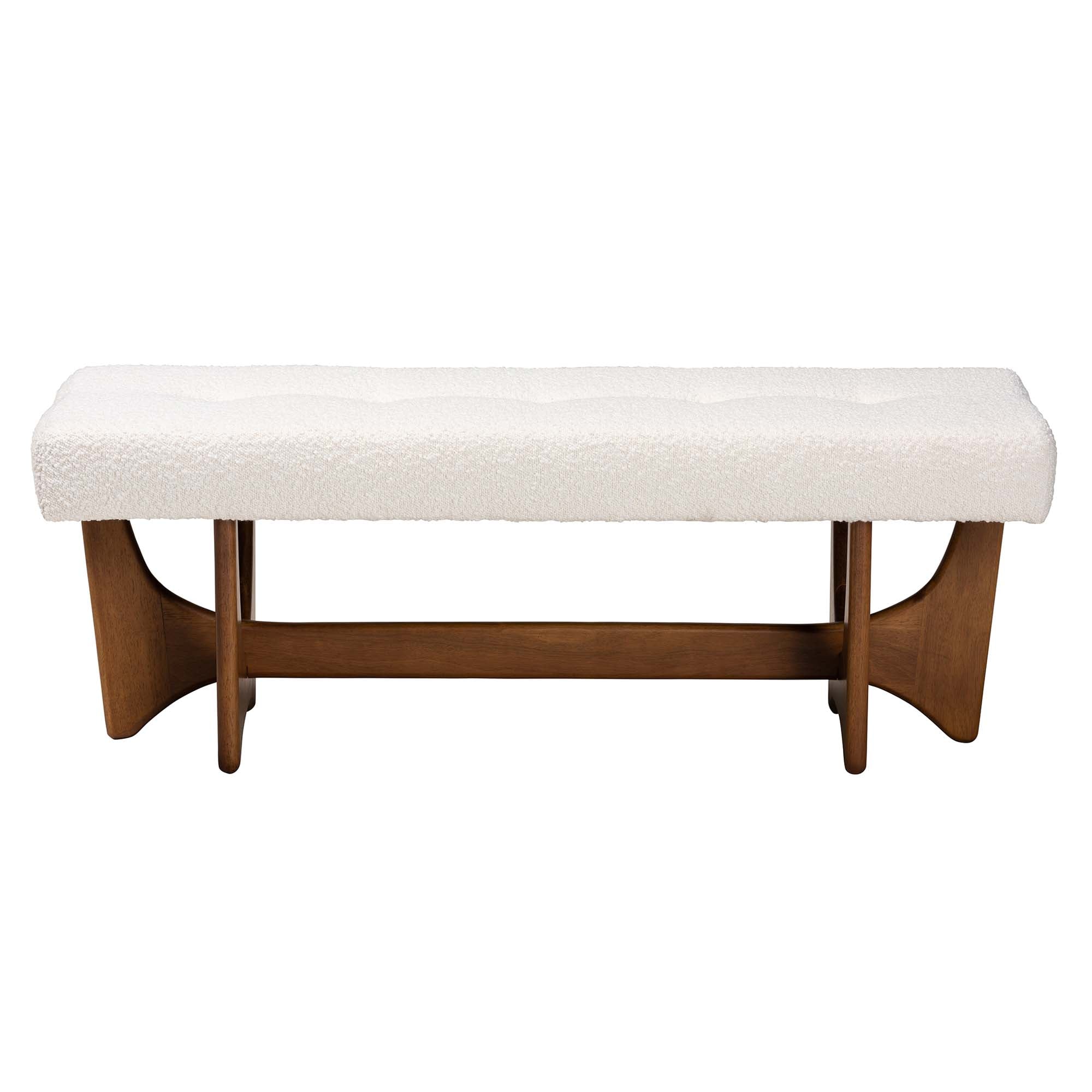 Baxton Studio Theo Japandi Cream Boucle Fabric and Walnut Brown Finished Wood Bench