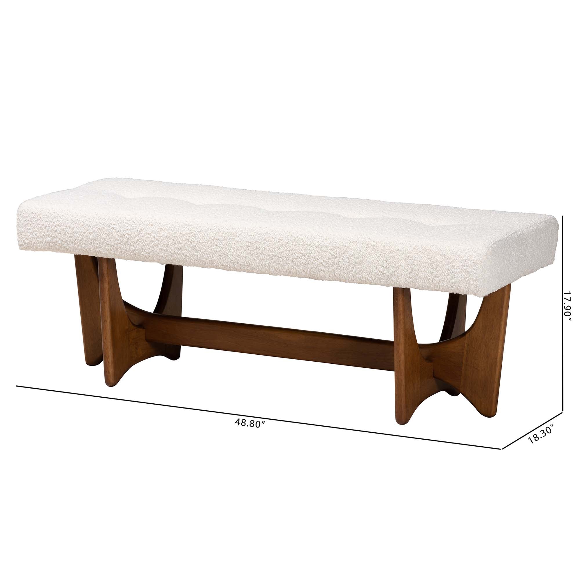 Baxton Studio Theo Japandi Cream Boucle Fabric and Walnut Brown Finished Wood Bench