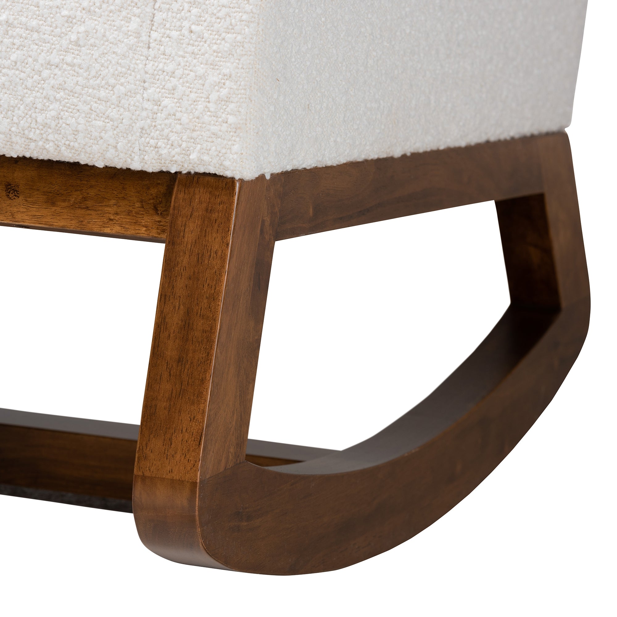 Baxton Studio Yashiya Mid-Century Modern Off-White Boucle Upholstered and Walnut Brown Finished Wood Rocking Chair