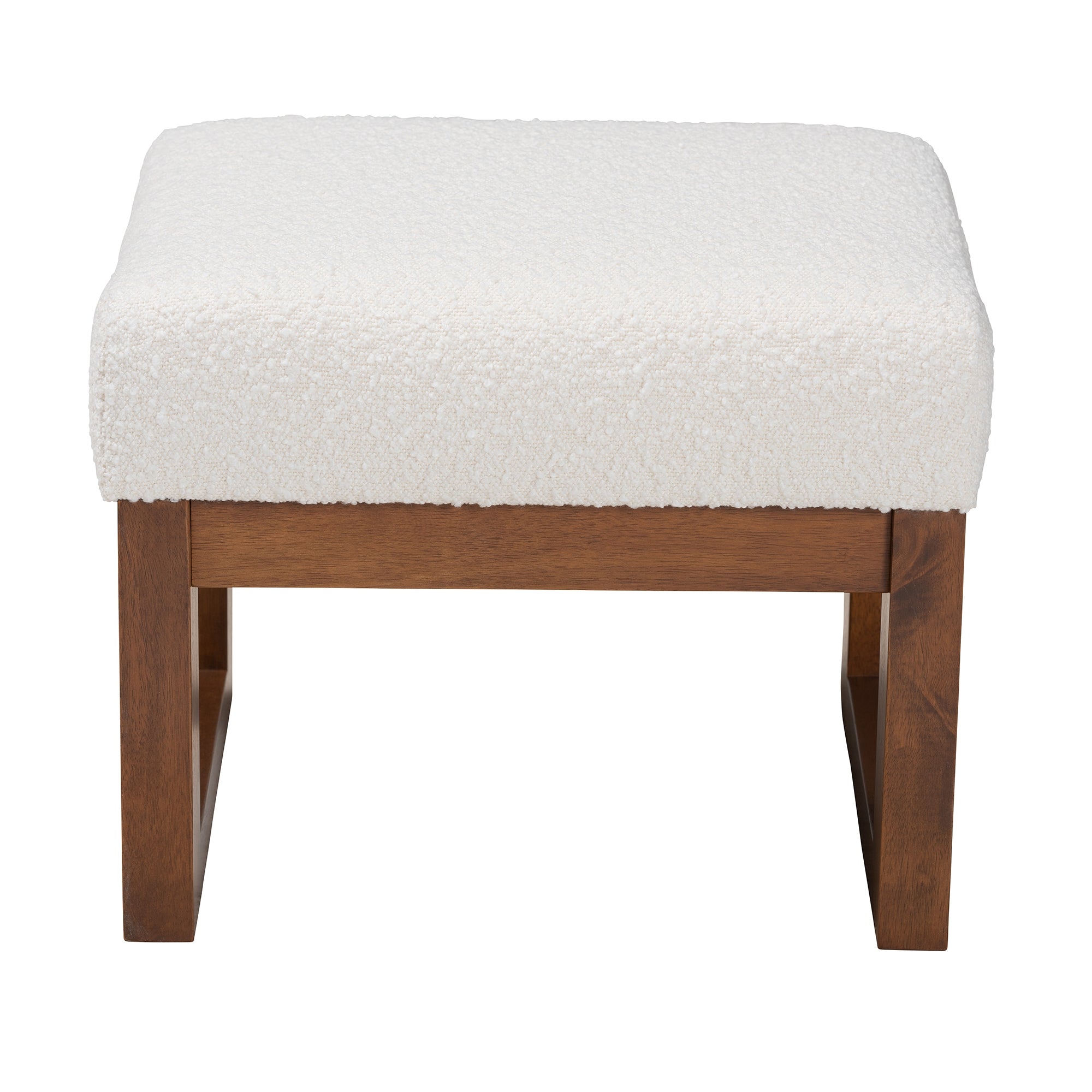 Baxton Studio Yashiya Mid-Century Modern Off-White Boucle Upholstered and Walnut Brown Finished Wood Ottoman Footstool