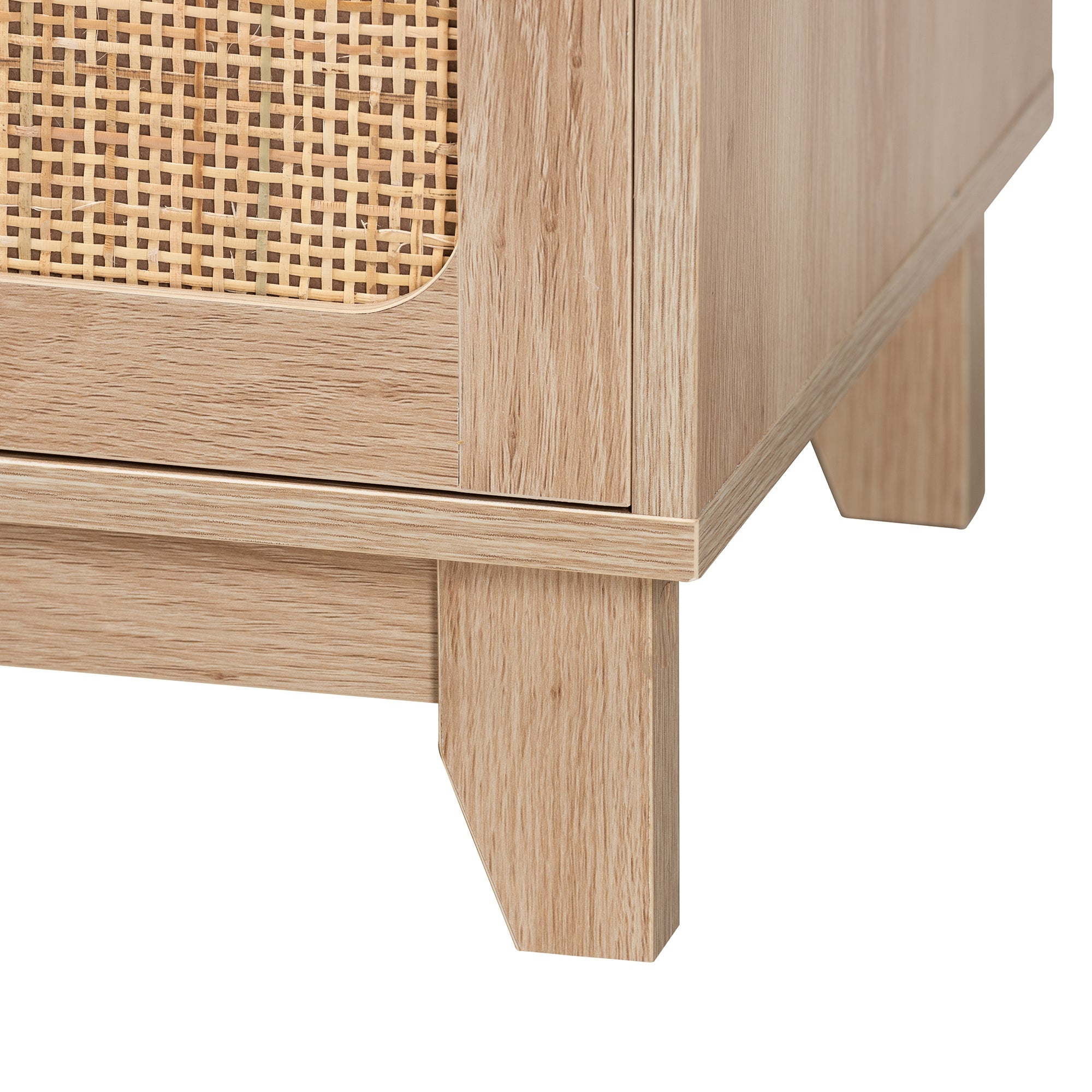 Baxton Studio Elsbeth Mid-Century Modern Light Brown Finished Wood and Natural Rattan 2-Door TV Stand