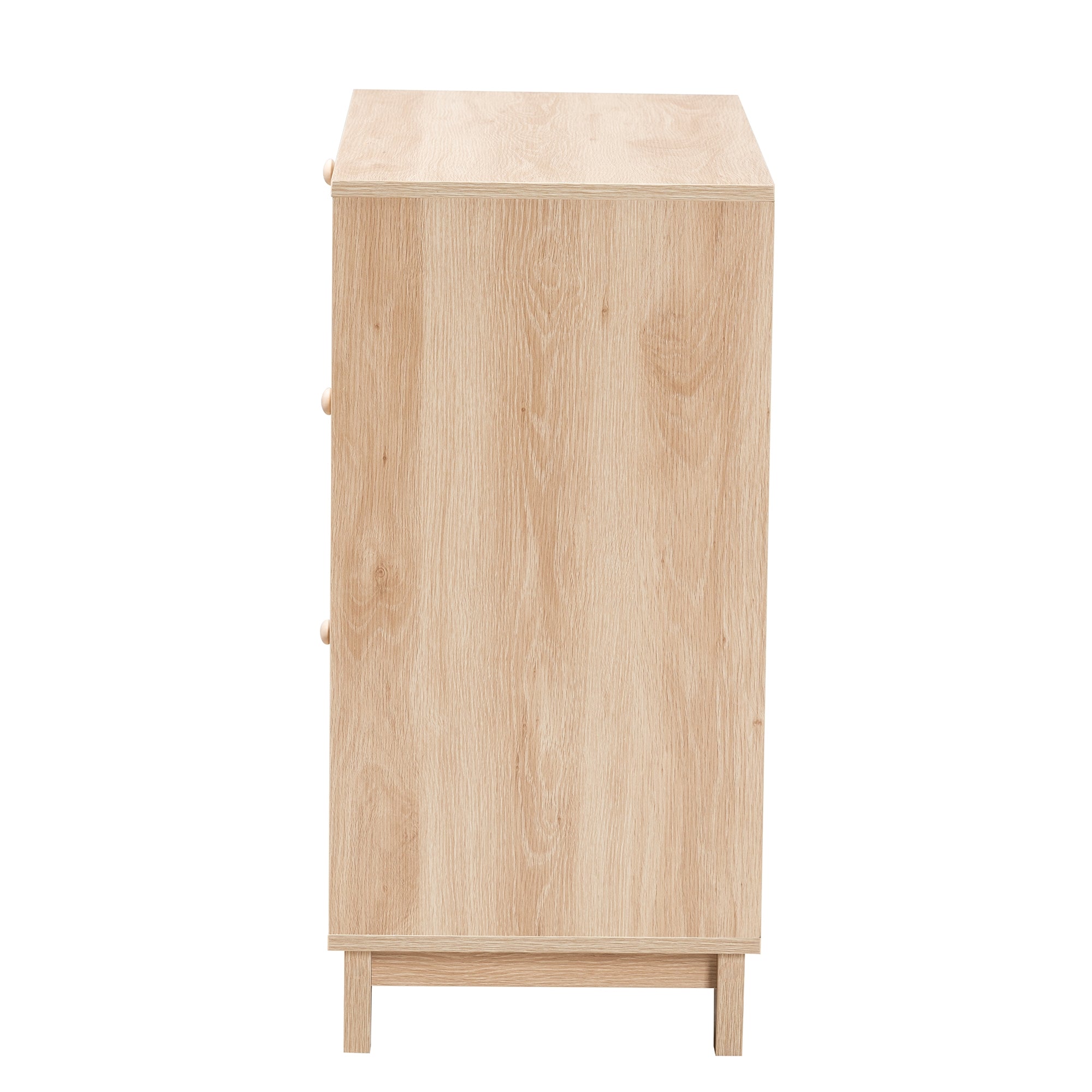 Baxton Studio Elsbeth Japandi Oak Brown Finished Wood and Natural Rattan 3-Drawer Storage Cabinet