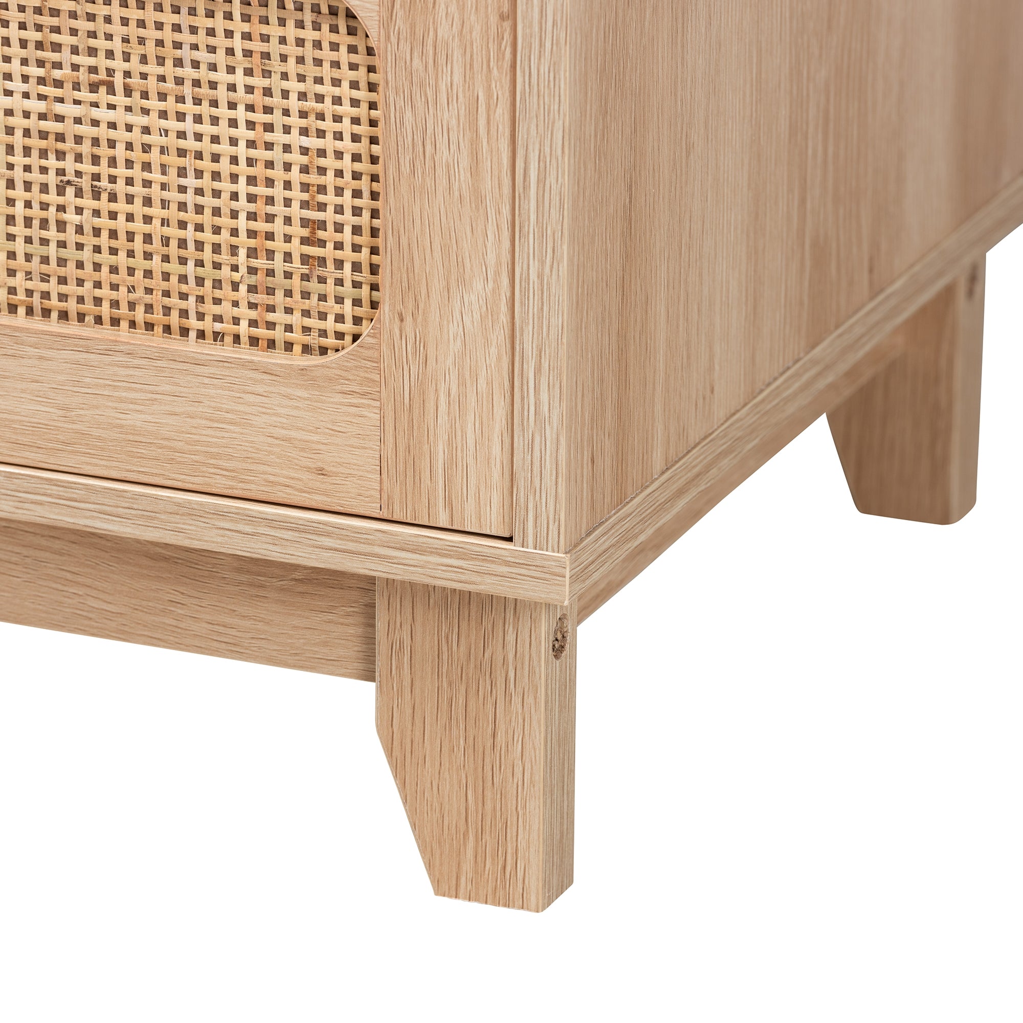 Baxton Studio Elsbeth Mid-Century Modern Oak Brown Finished Wood and Natural Rattan 5-Drawer Storage Cabinet