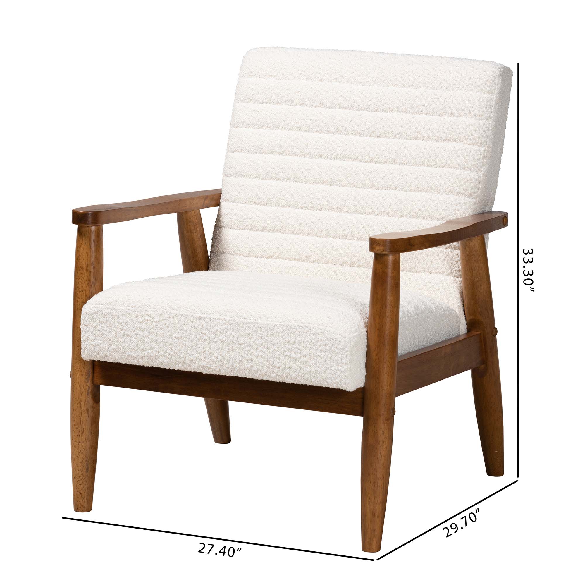 Baxton Studio Stratton Mid-Century Modern Cream Boucle Fabric and Walnut Brown Finished Wood Armchair