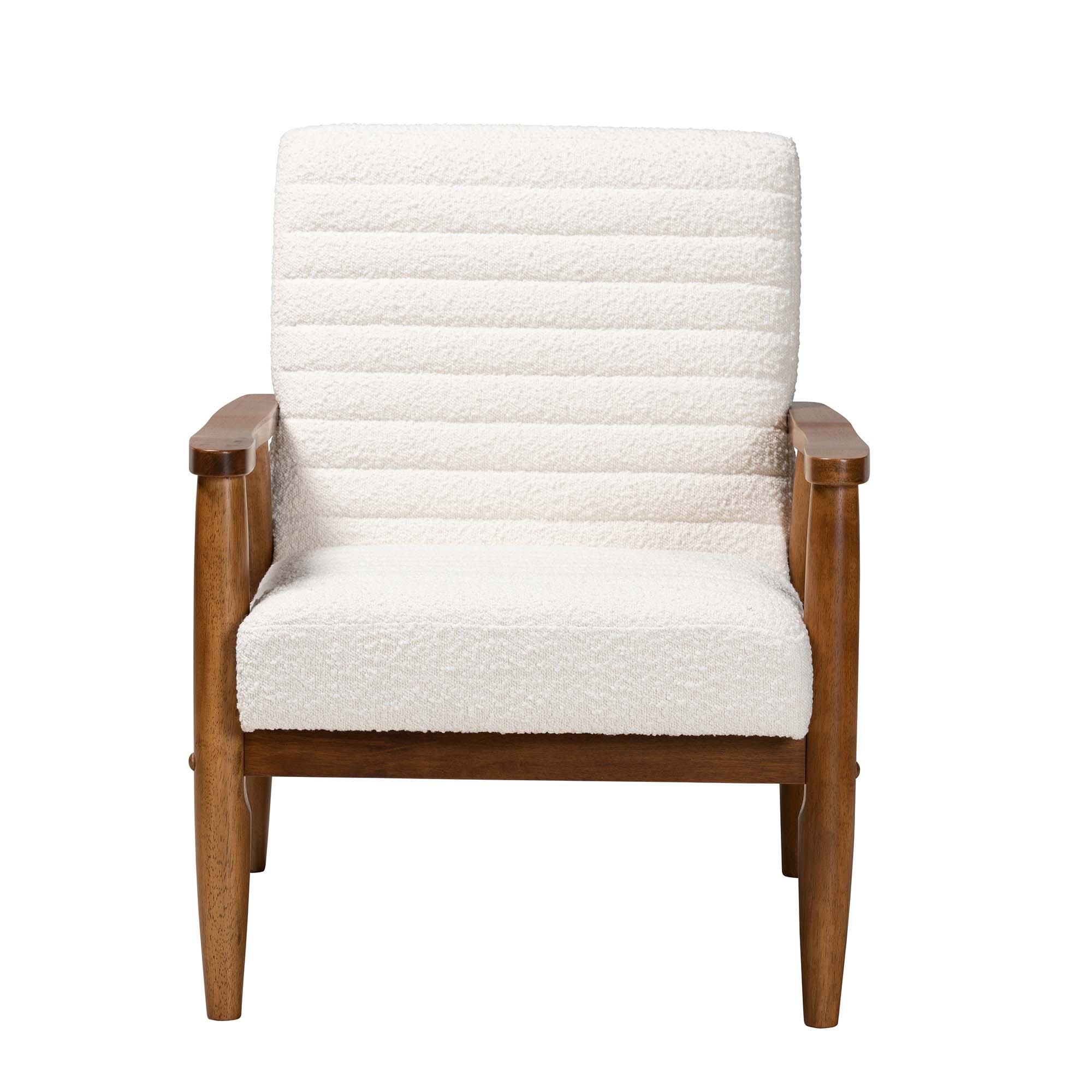 Baxton Studio Stratton Mid-Century Modern Cream Boucle Fabric and Walnut Brown Finished Wood Armchair