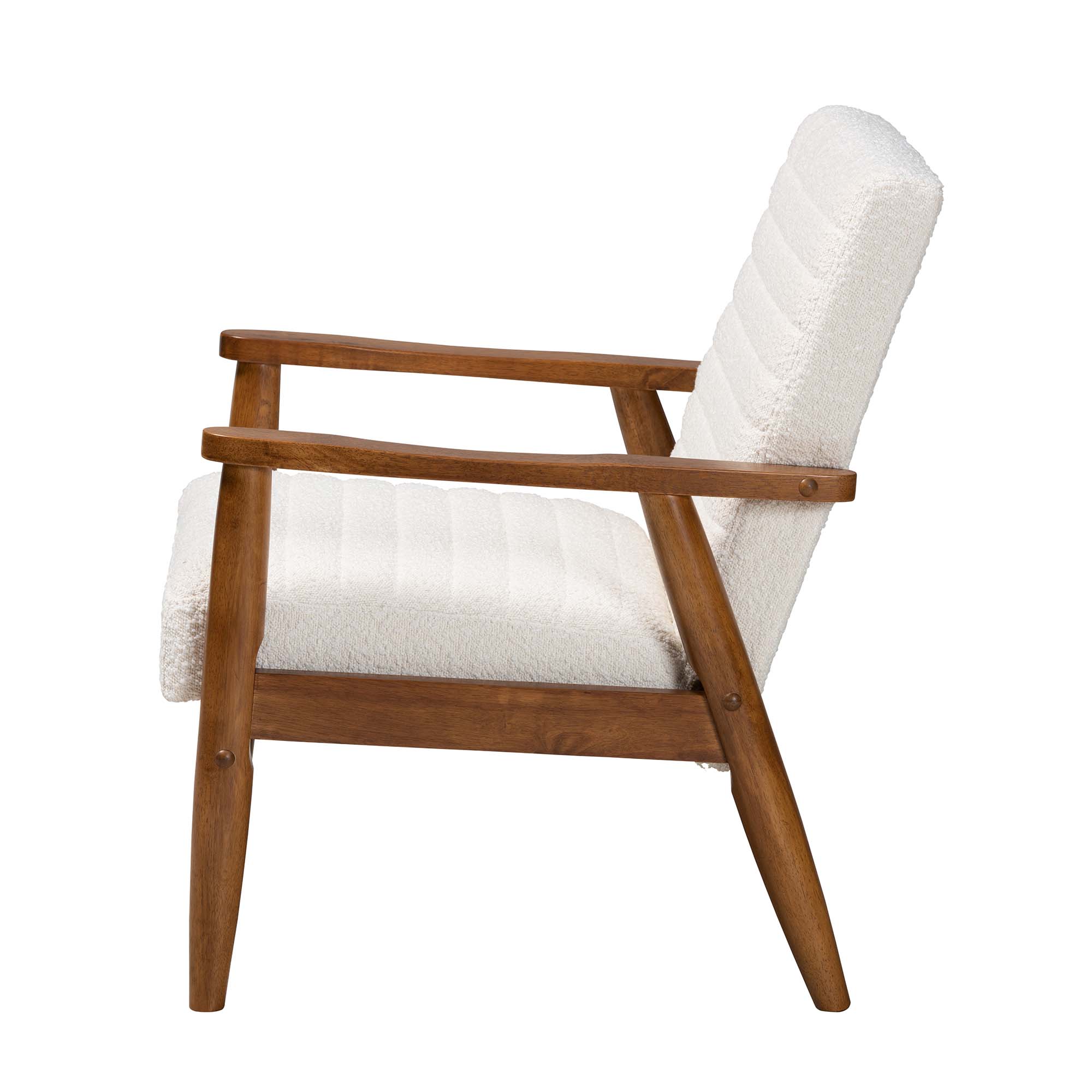 Baxton Studio Stratton Mid-Century Modern Cream Boucle Fabric and Walnut Brown Finished Wood Armchair