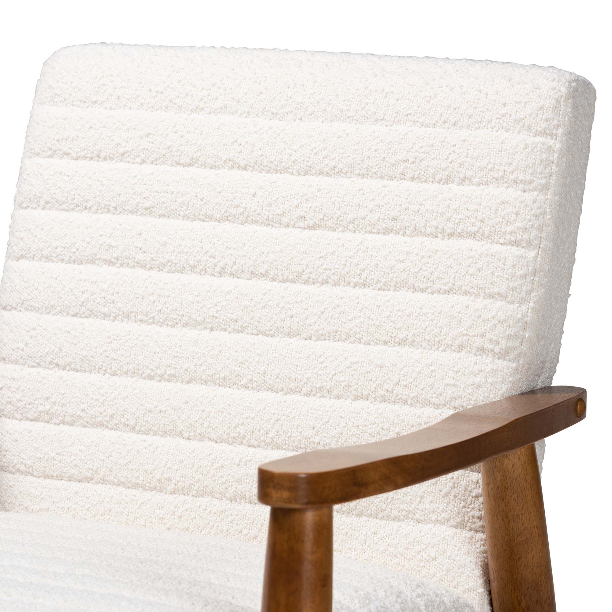 Baxton Studio Stratton Mid-Century Modern Cream Boucle Fabric and Walnut Brown Finished Wood Armchair