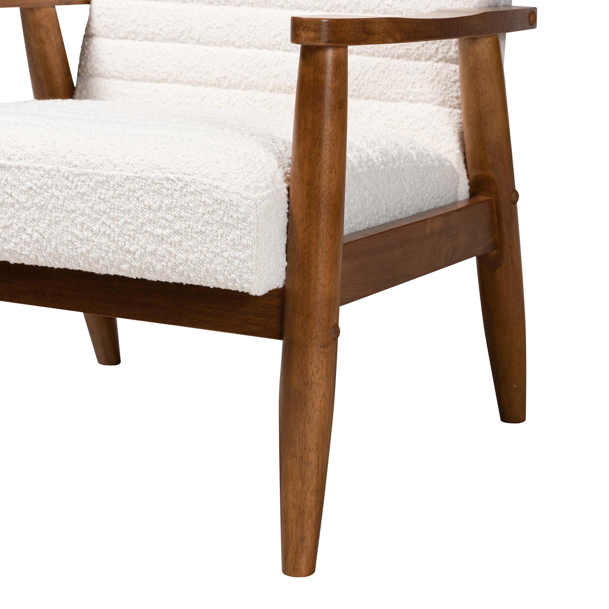 Baxton Studio Stratton Mid-Century Modern Cream Boucle Fabric and Walnut Brown Finished Wood Armchair