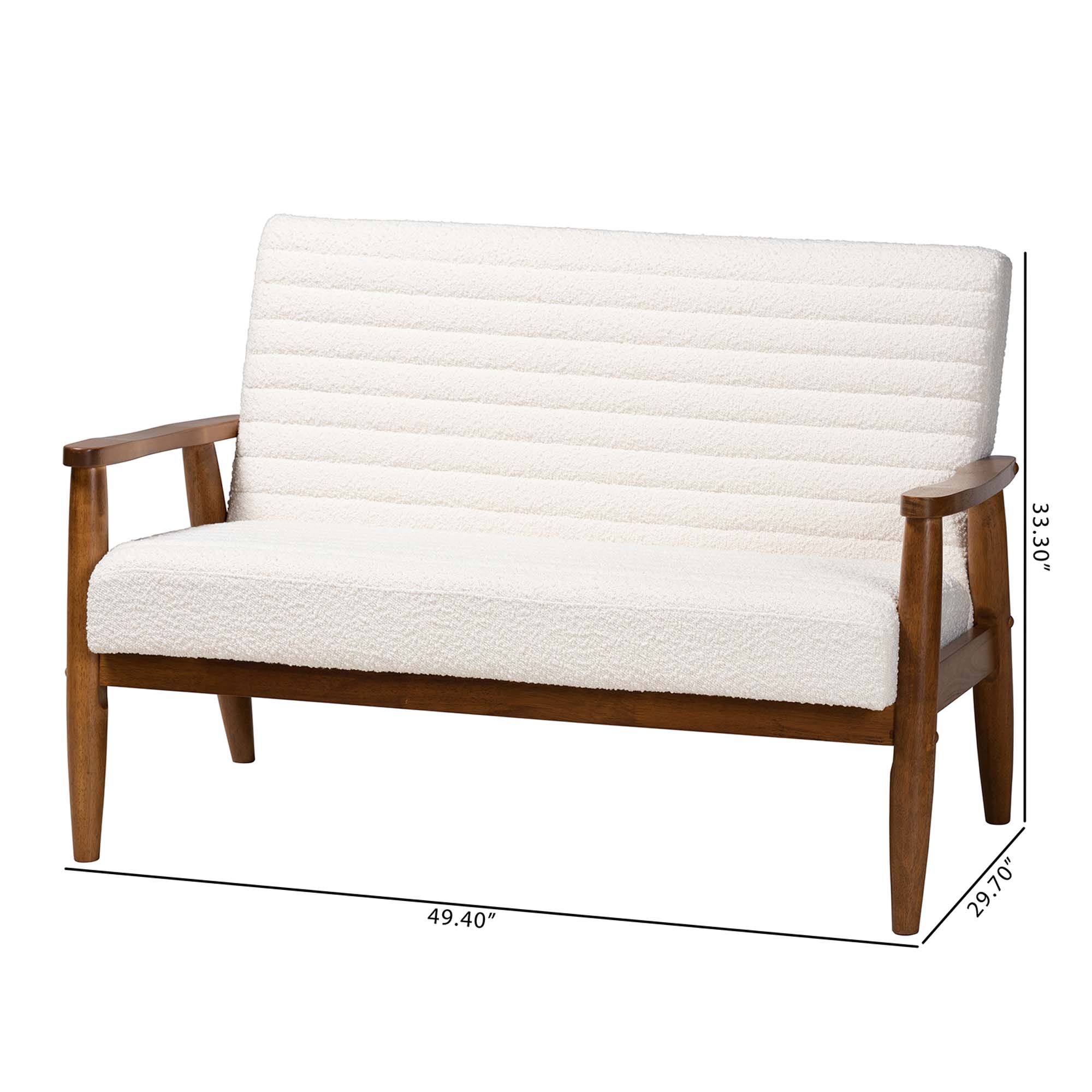 Baxton Studio Stratton Mid-Century Modern Cream Boucle Fabric and Walnut Brown Finished Wood Loveseat
