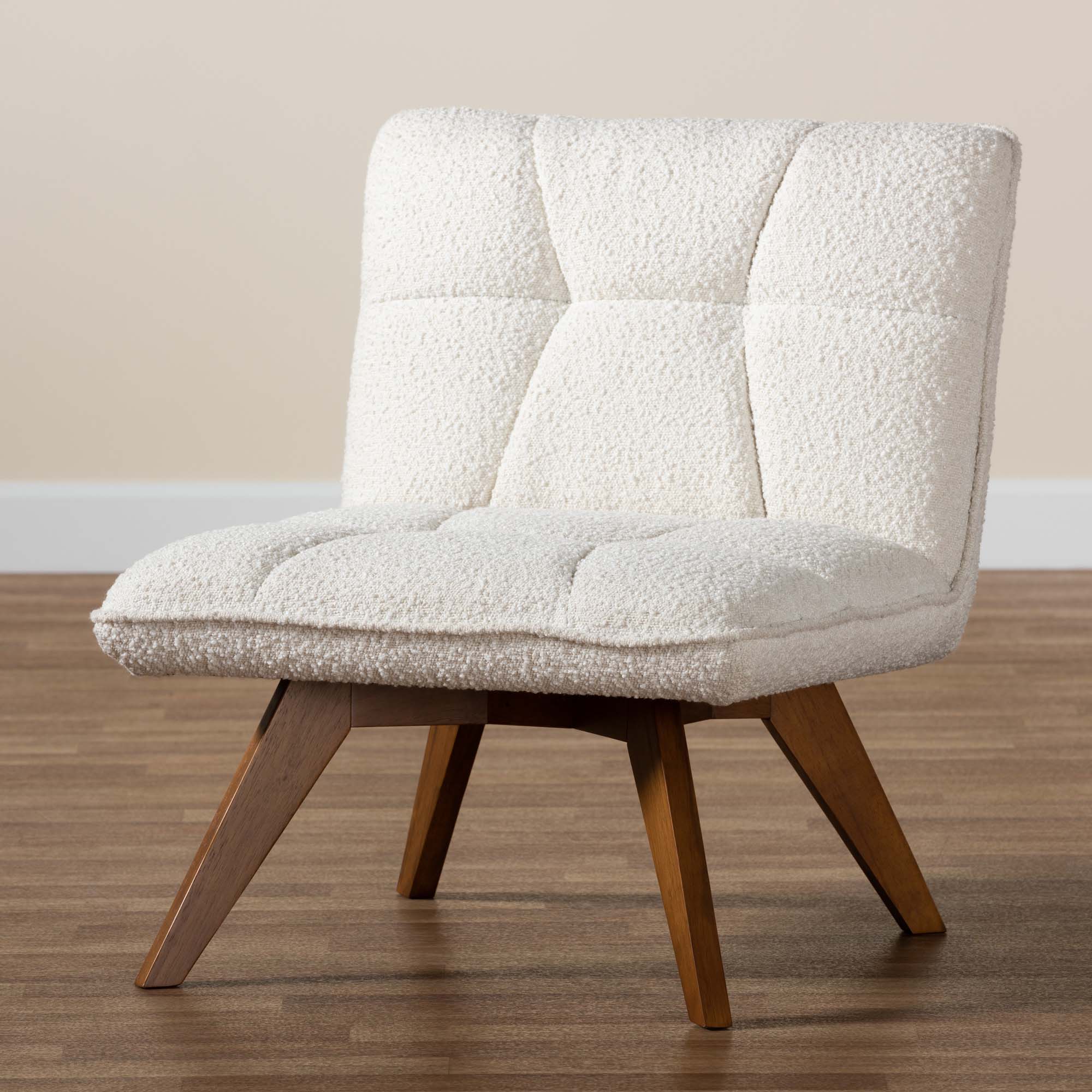 Baxton Studio Darielle Japandi Cream Boucle Fabric and Walnut Brown Finished Rubberwood Accent Chair