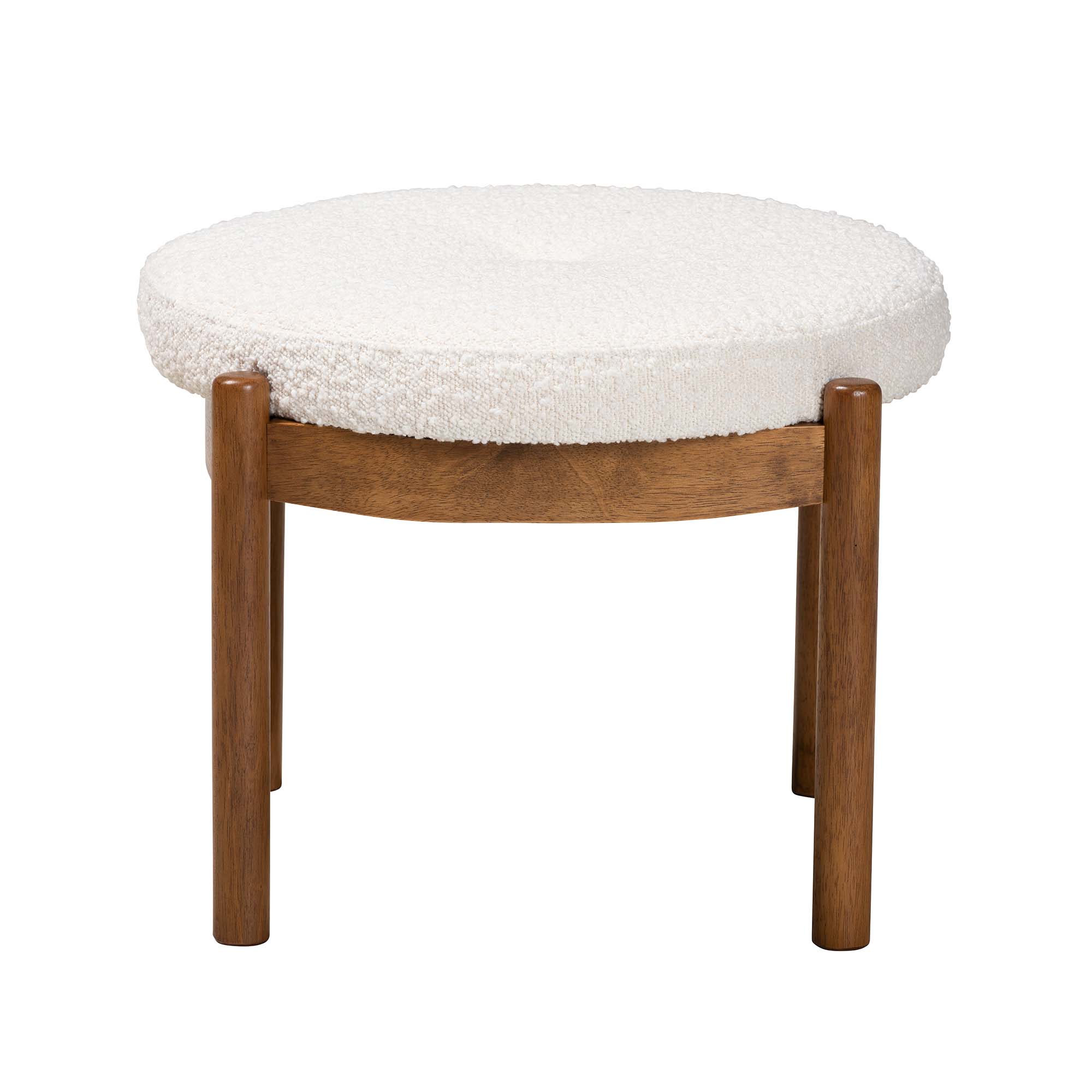 Baxton Studio Iliana Japandi Cream Boucle Fabric and Walnut Brown Finished Rubberwood Ottoman Footstool