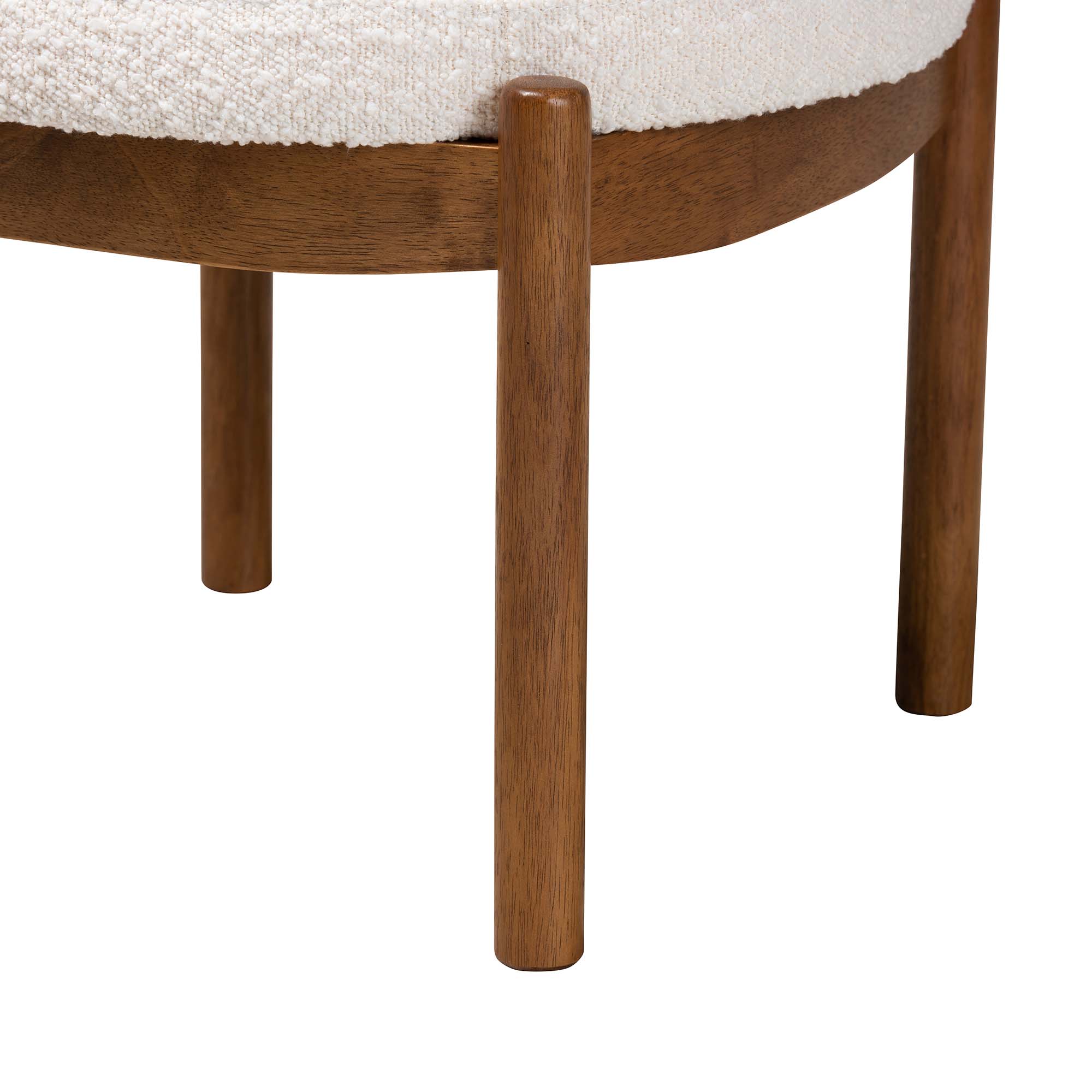 Baxton Studio Iliana Japandi Cream Boucle Fabric and Walnut Brown Finished Rubberwood Ottoman Footstool