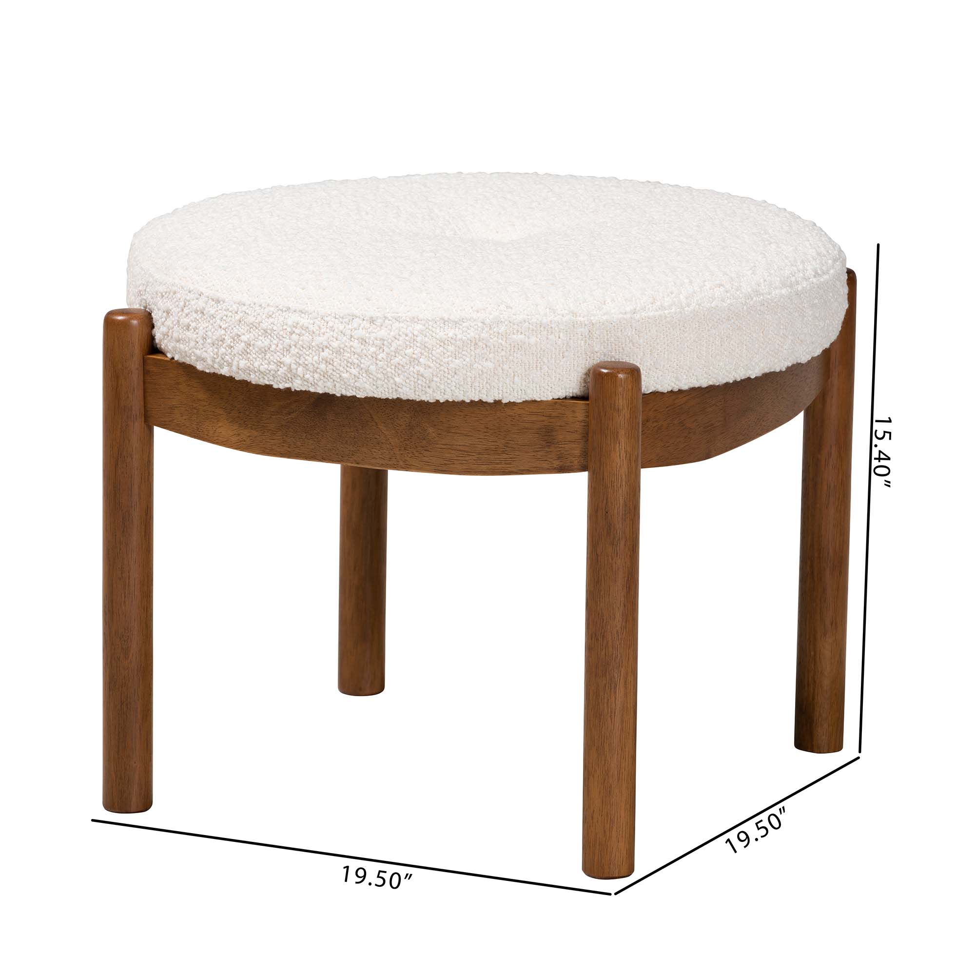 Baxton Studio Iliana Japandi Cream Boucle Fabric and Walnut Brown Finished Rubberwood Ottoman Footstool