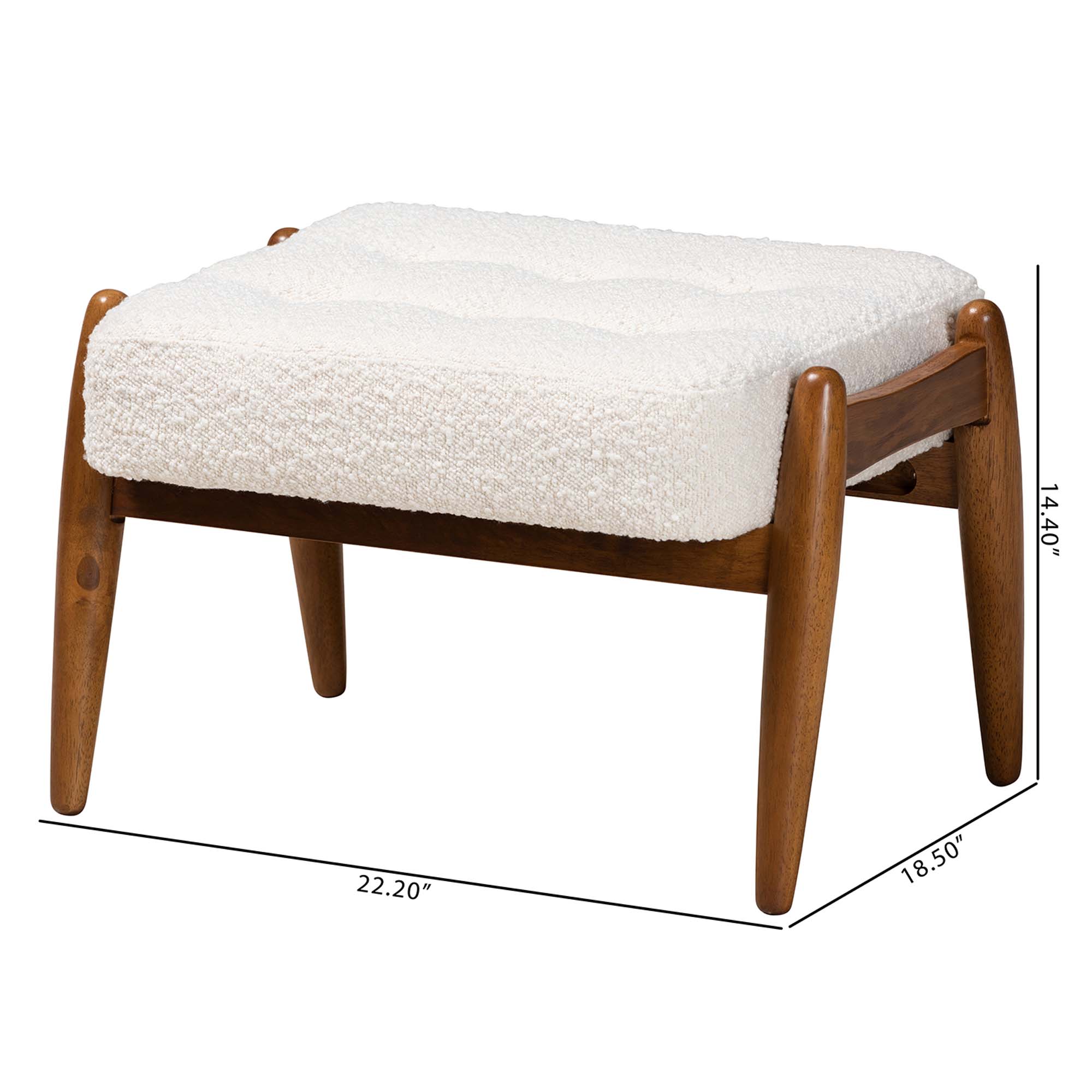 Baxton Studio Jeanine Japandi Cream Boucle Fabric and Walnut Brown Finished Rubberwood Ottoman Footstool