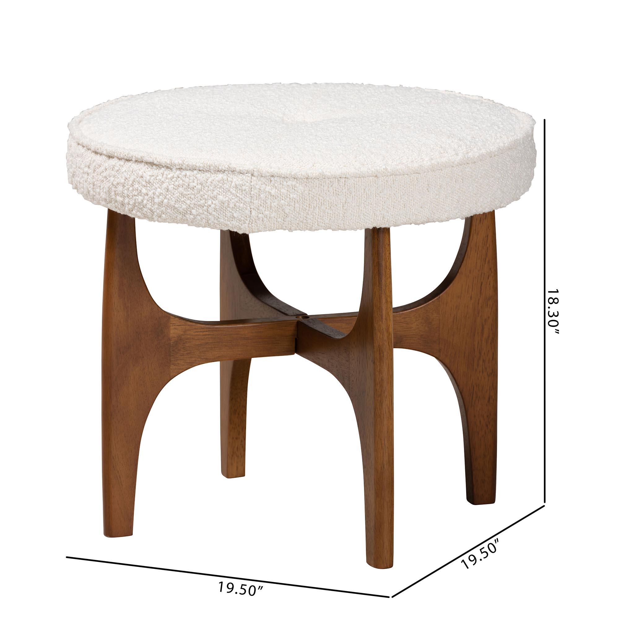 Baxton Studio Theo Japandi Cream Boucle Fabric and Walnut Brown Finished Rubberwood Ottoman Footstool