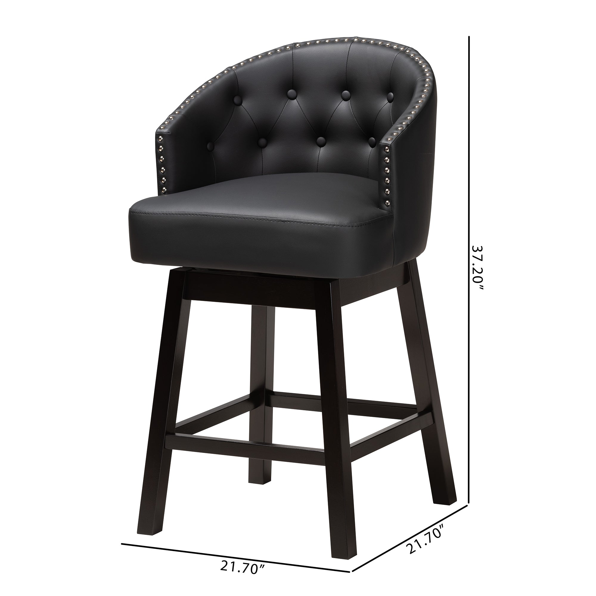 Baxton Studio Theron Mid-Century Transitional Black Faux Leather and Espresso Brown Finished Wood 2-Piece Swivel Counter Stool Set